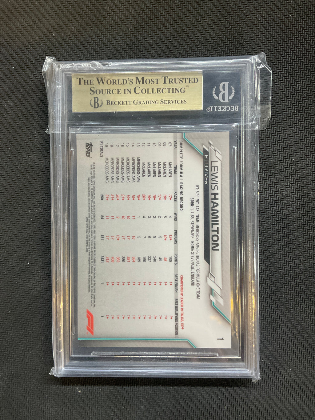 2020 Topps Chrom F1 Lewis Hamilton #1 Rookie BGS 9.5