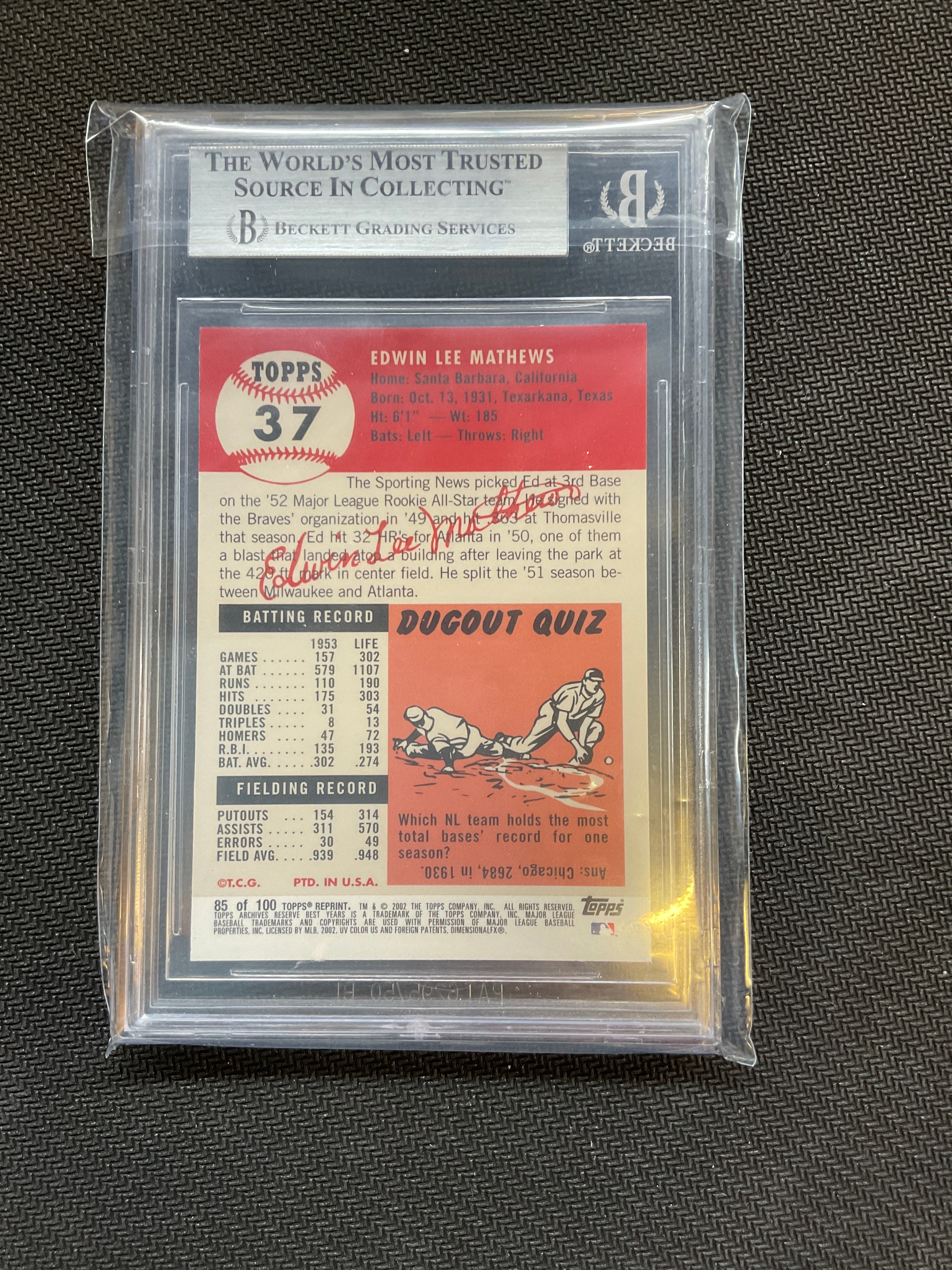 2002 Topps Archives Eddie Mathews 53' BGS 8 Braves