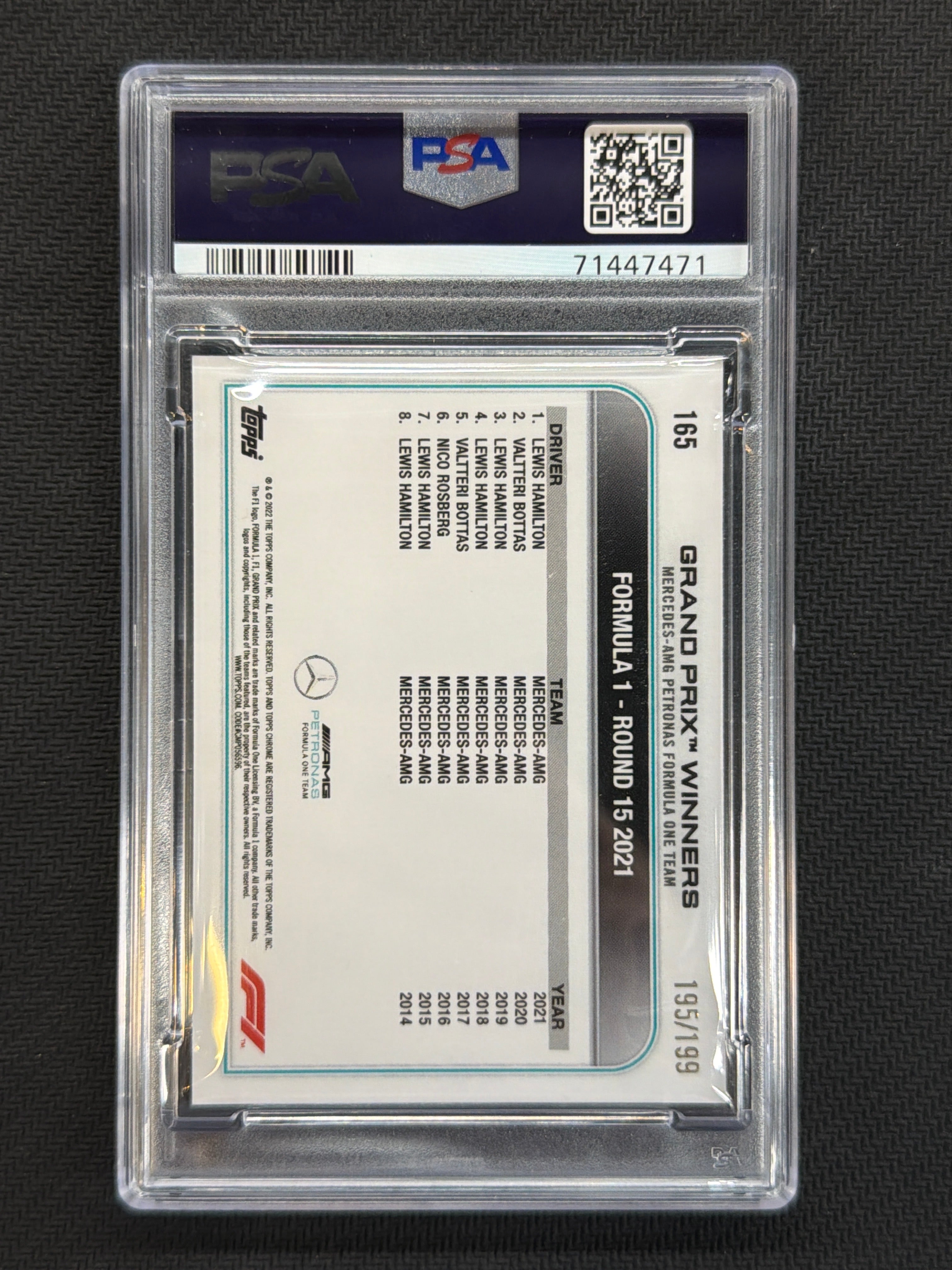 2022 Topps Chrome F1 Lewis Hamilton Purple Checker /199 #165 PSA 10 471
