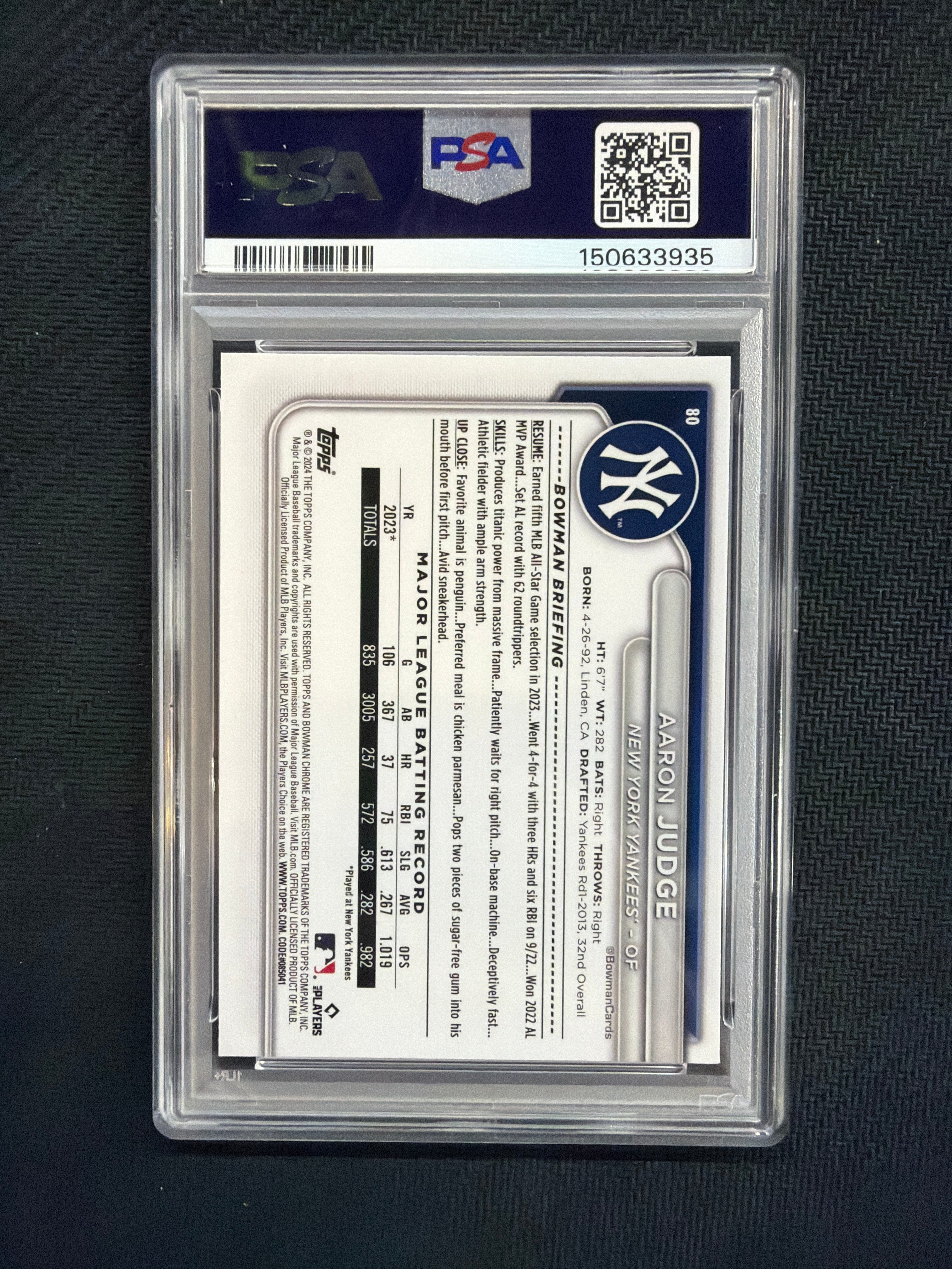 2024 Bowman Chrome Aaron Judge #80 PSA 9 Yankees