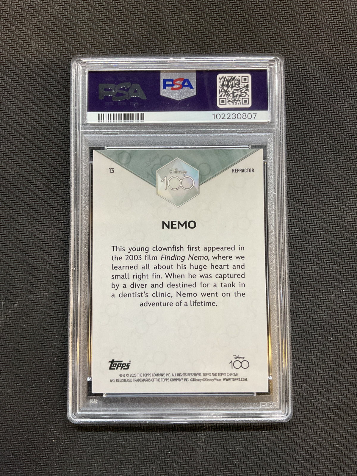 2023 Topps Chrome Disney 100 Nemo Refractor PSA 10