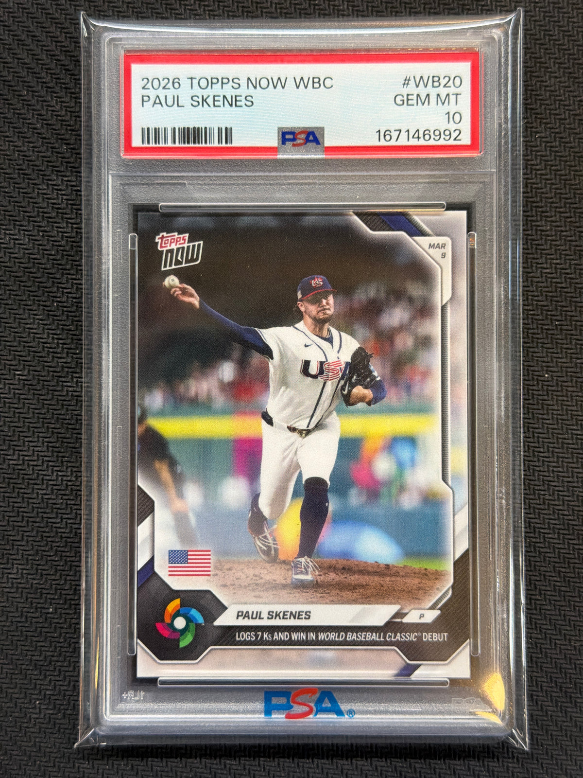 2026 Topps Now WBC Paul Skenes #WB20 7 Ks PSA 10 992