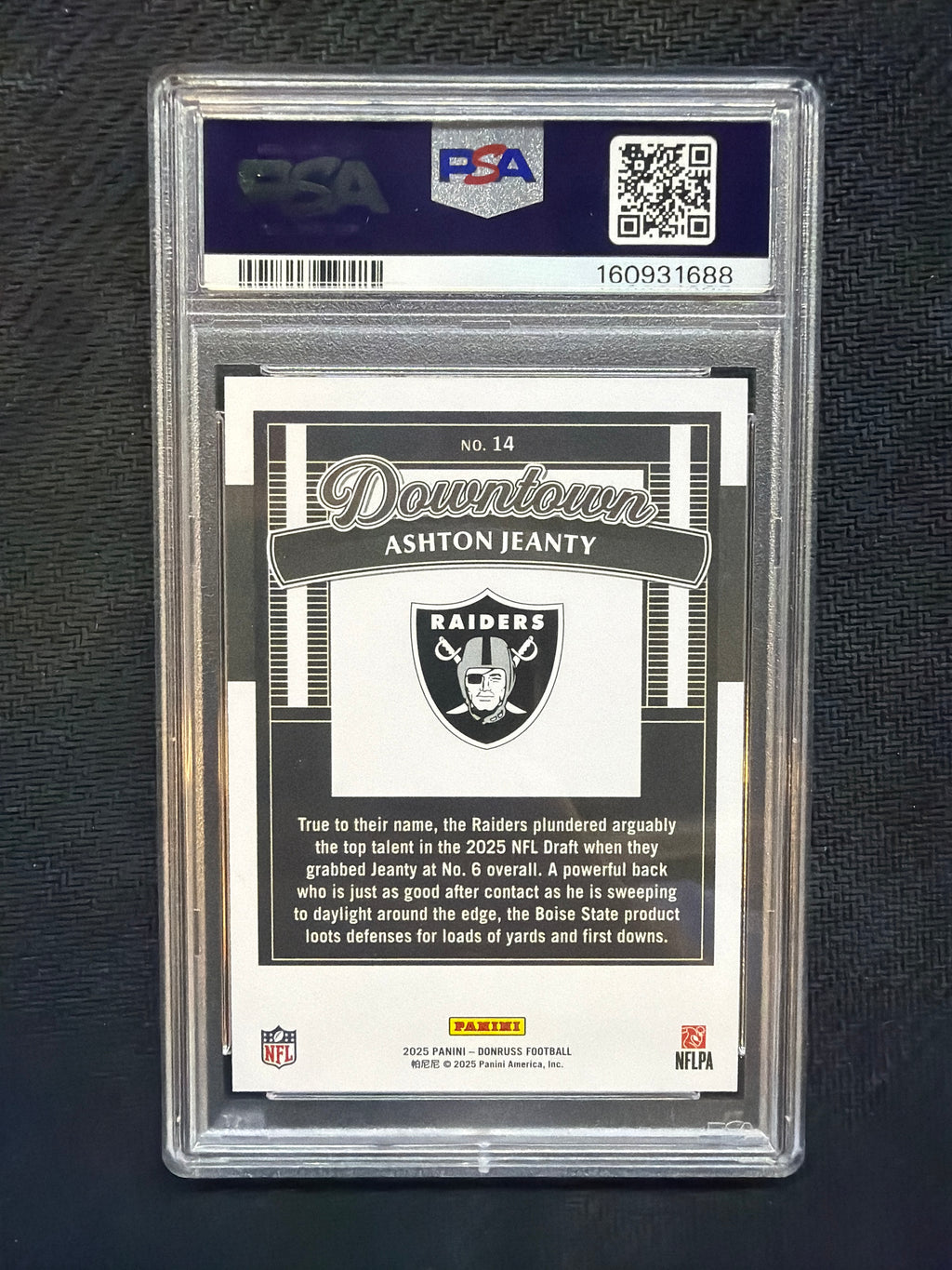 2025 Donruss Ashton Jeanty Downtown Horizontal PSA 10 Raiders 688