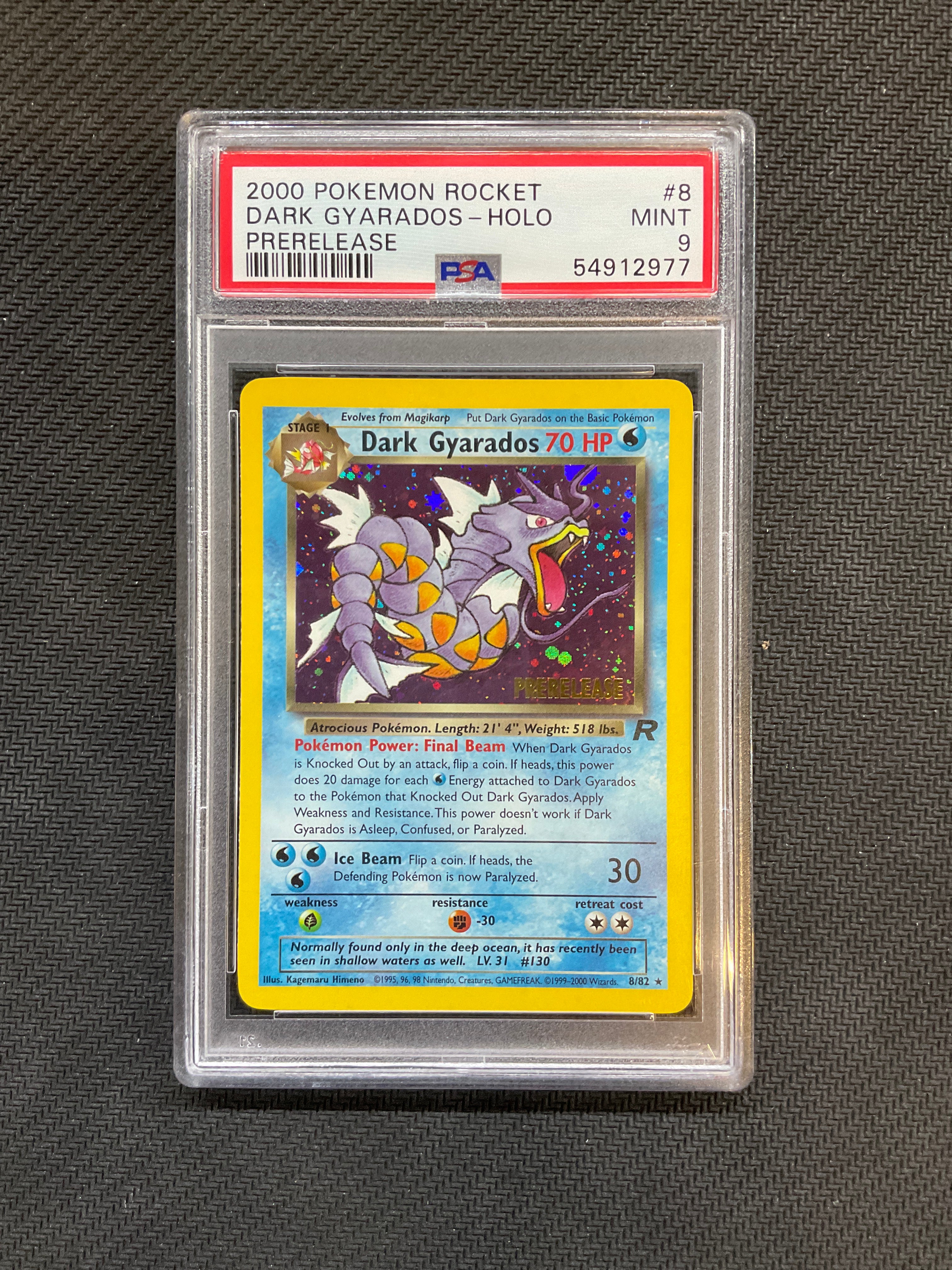 2000 Pokemon Rocket Dark Gyarados Holo 8 Prerelease PSA 9