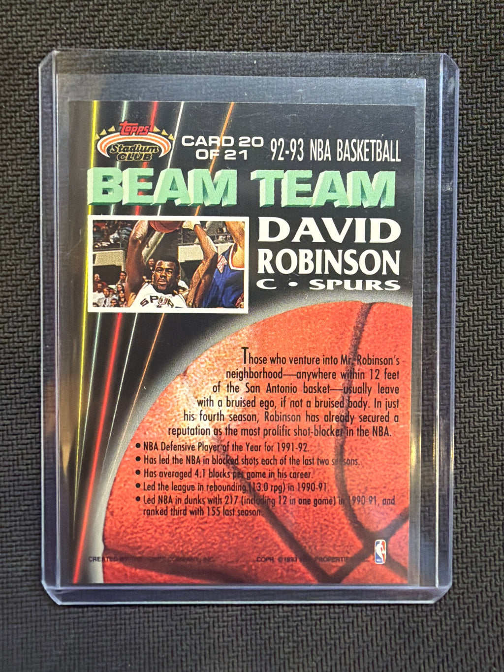 1992 Stadium Club David Robinson #20 Beam Team Spurs