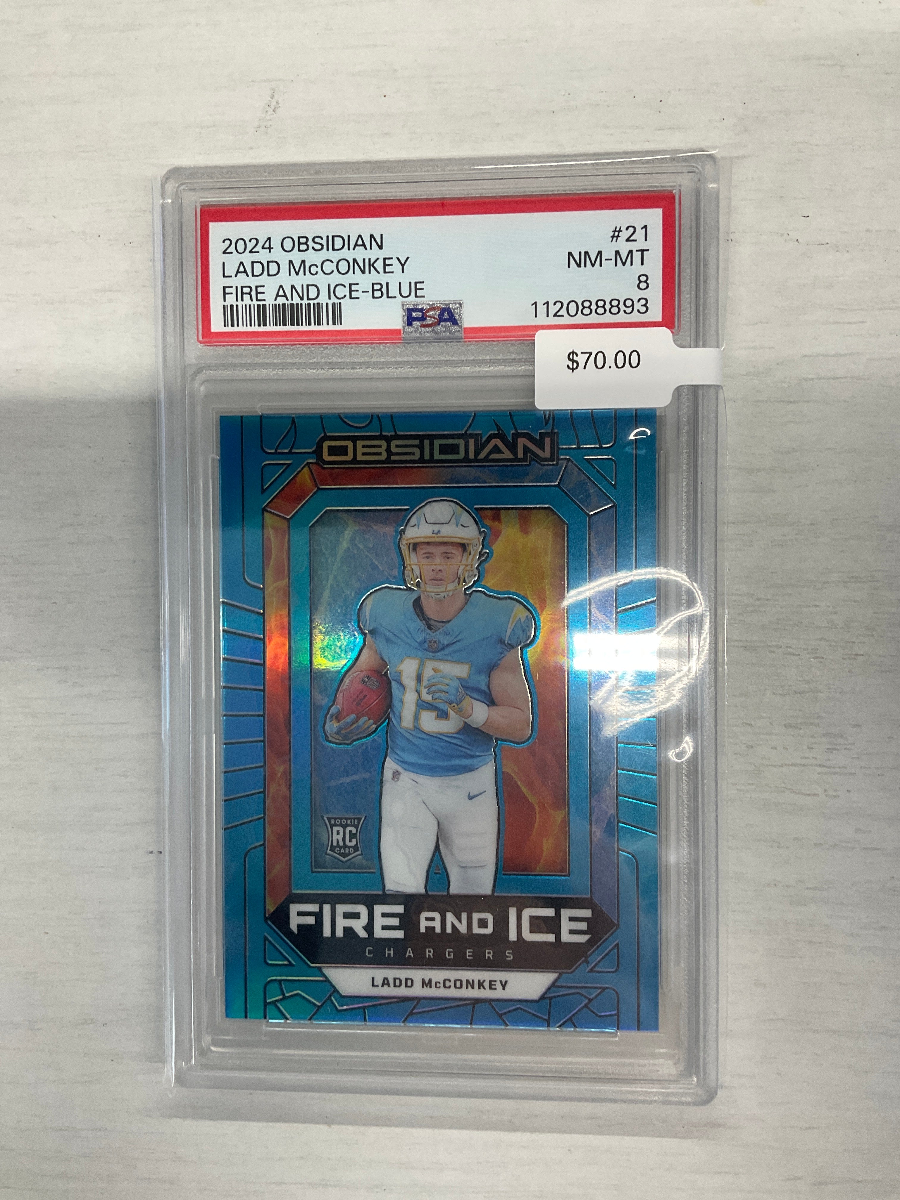 2024 Obsidian Ladd Mcconkey Fire And Ice Blue /25 PSA 8