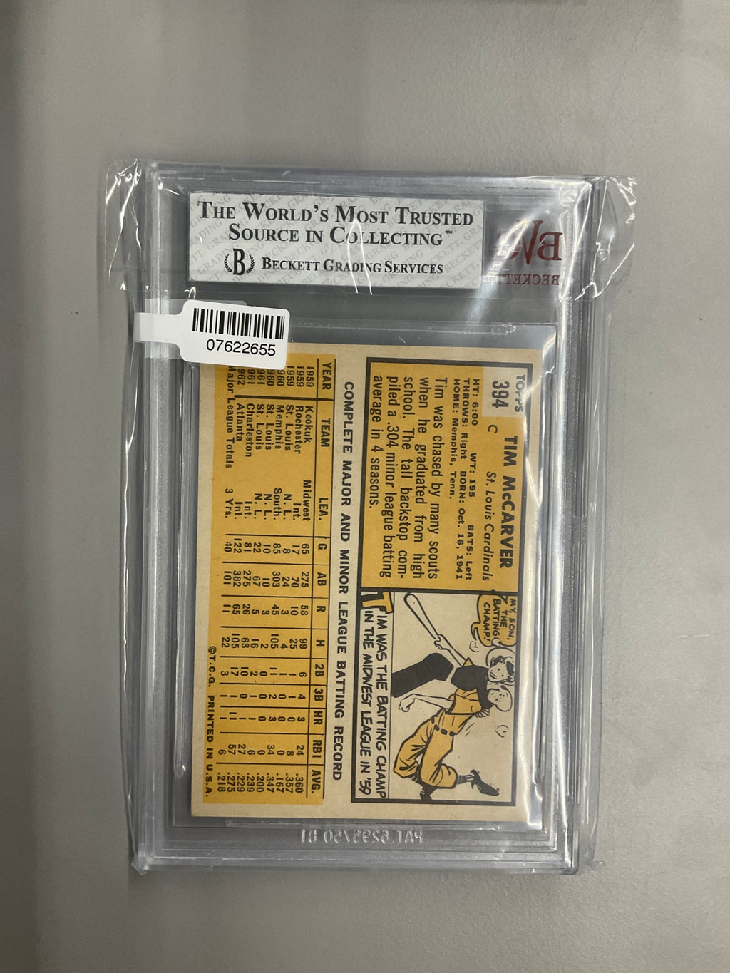1963 Topps Tim Mccarver #394 BVG 5 Cardinals