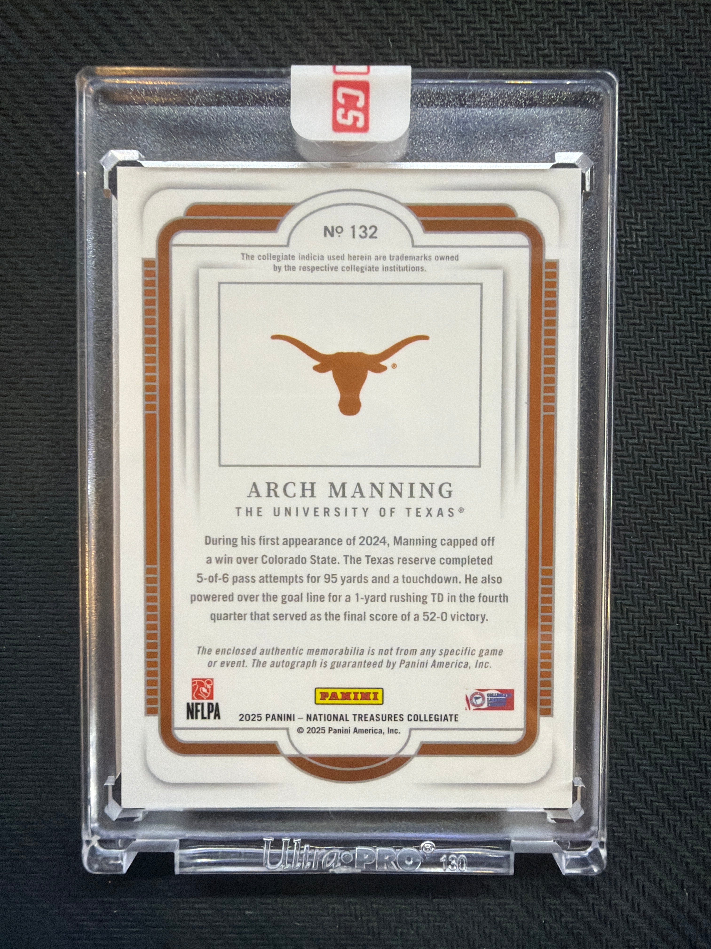 2025 Panini National Treasures Collegiate Arch Manning Patch Auto /49 Texas