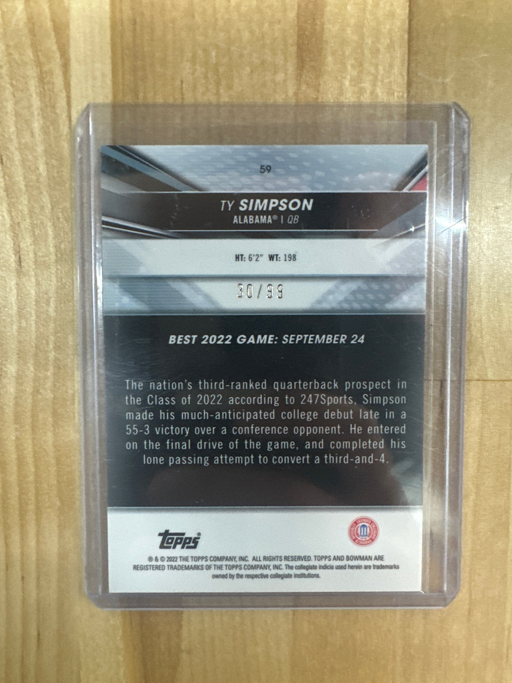 2022 Bowman Chrome U Ty Simpson Green /99