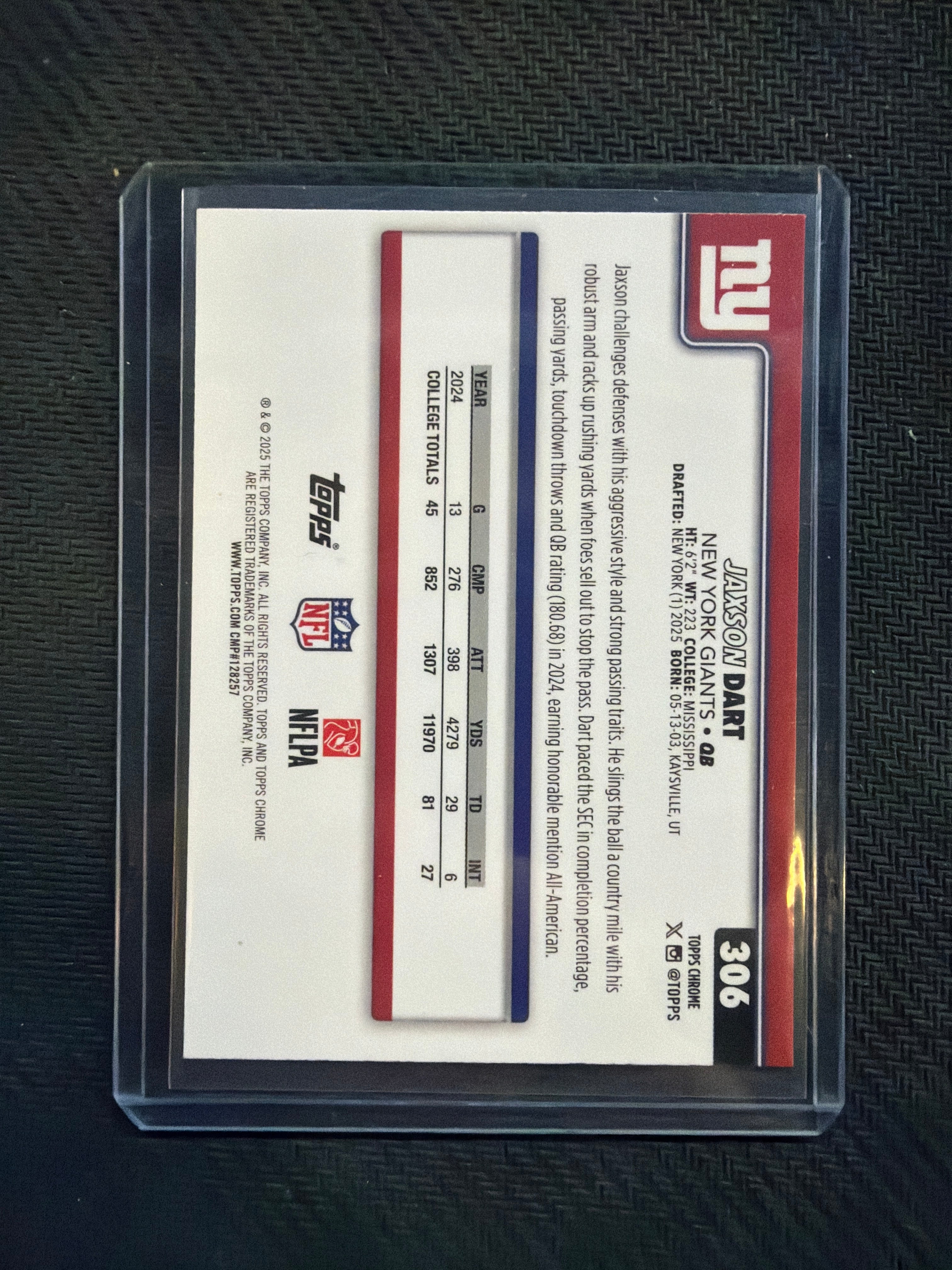 2025 Topps Chrome Jaxson Dart Rookie Pulsar Refractor Giants