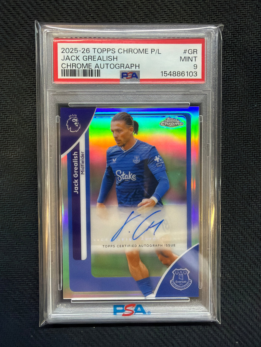 2025-26 Topps Chrome Premier League Jack Grealish Chrome Autograph PSA 9