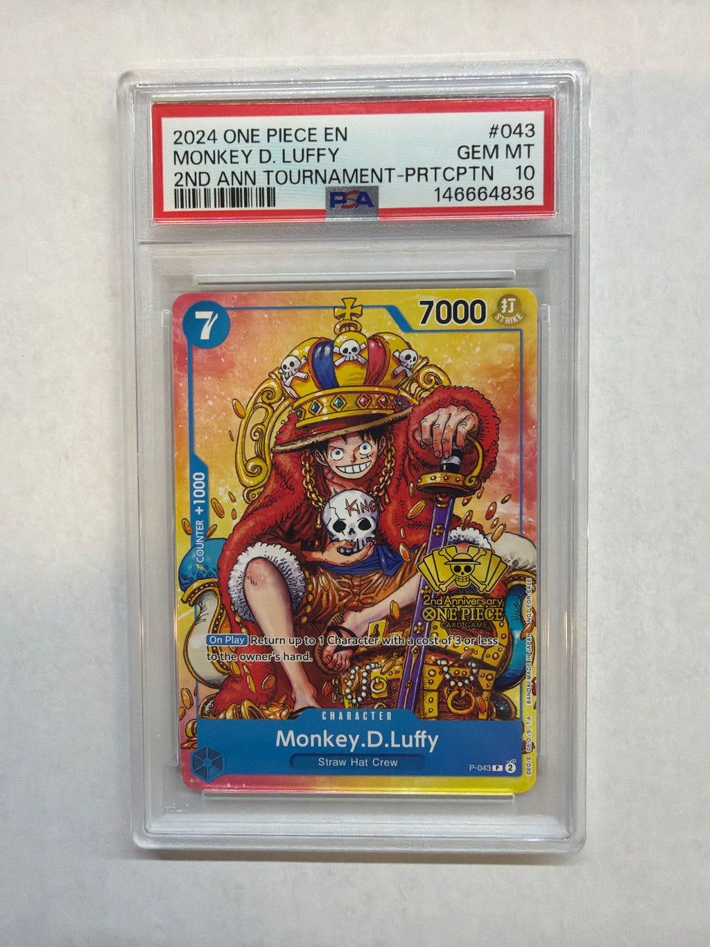2024 One Piece Monkey D Luffy 043 2nd Anniversary Tournament PSA 10