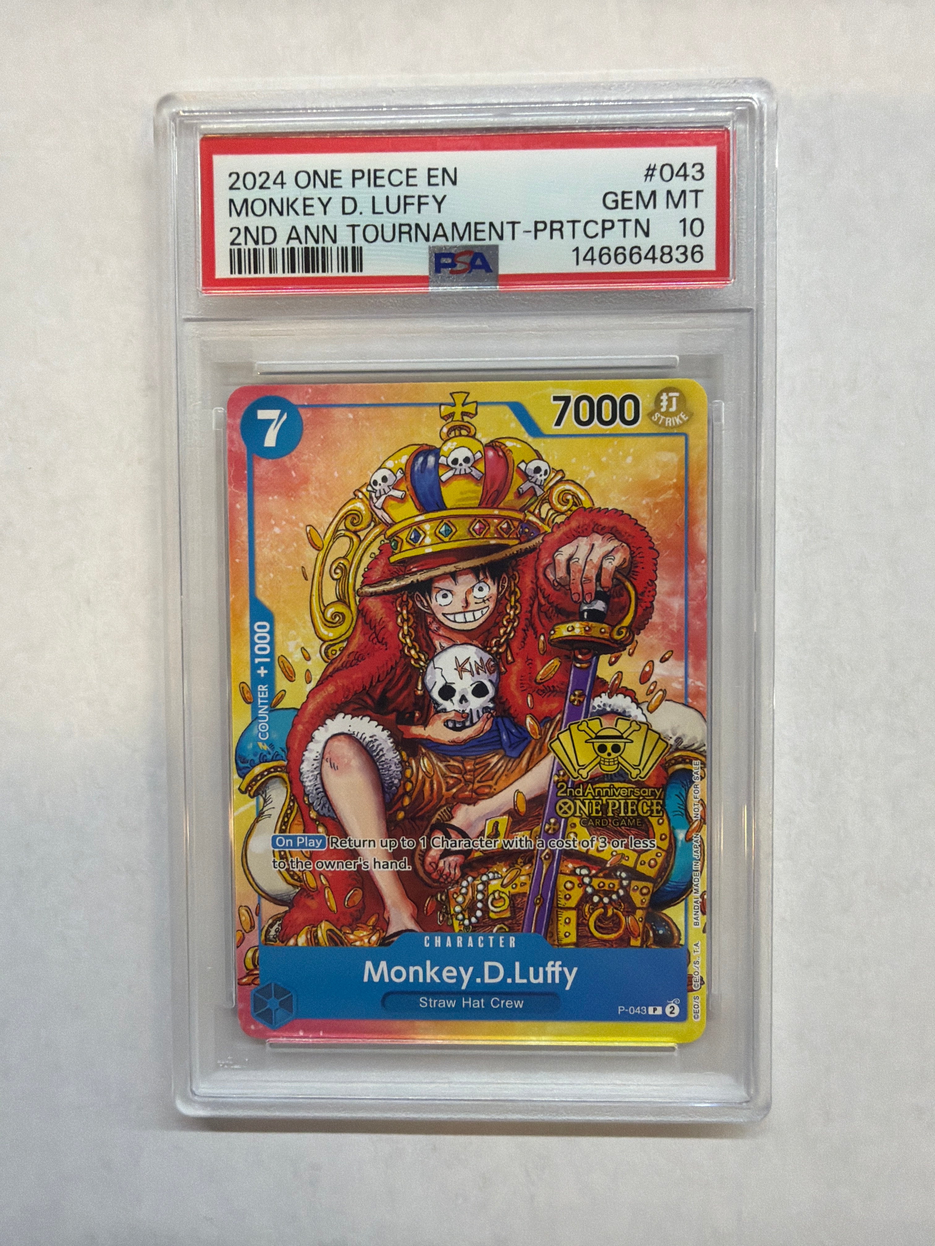 2024 One Piece Monkey D Luffy 043 2nd Anniversary Tournament PSA 10