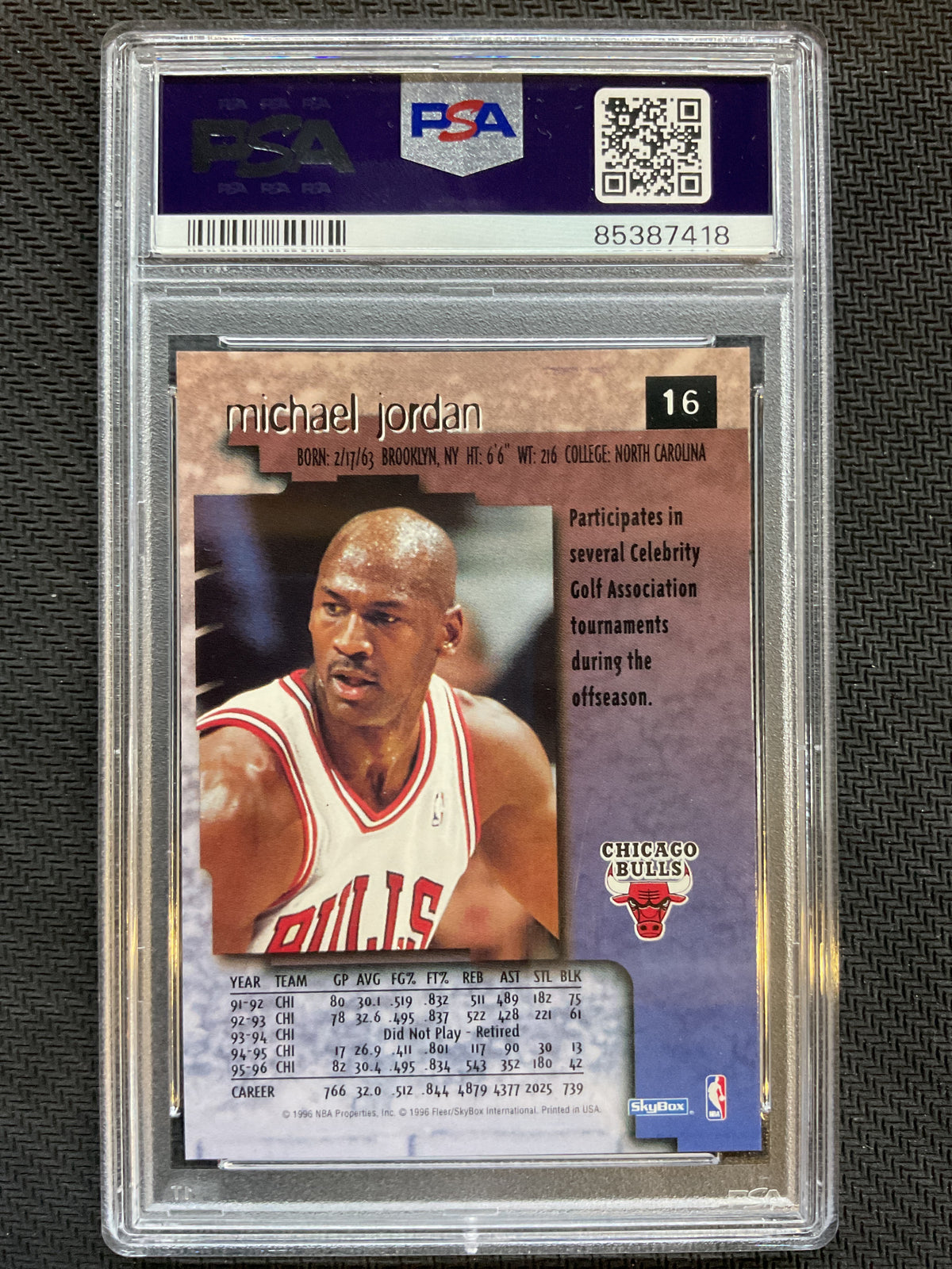 1996 Skybox Premium Michael Jordan #16 PSA 10 Bulls