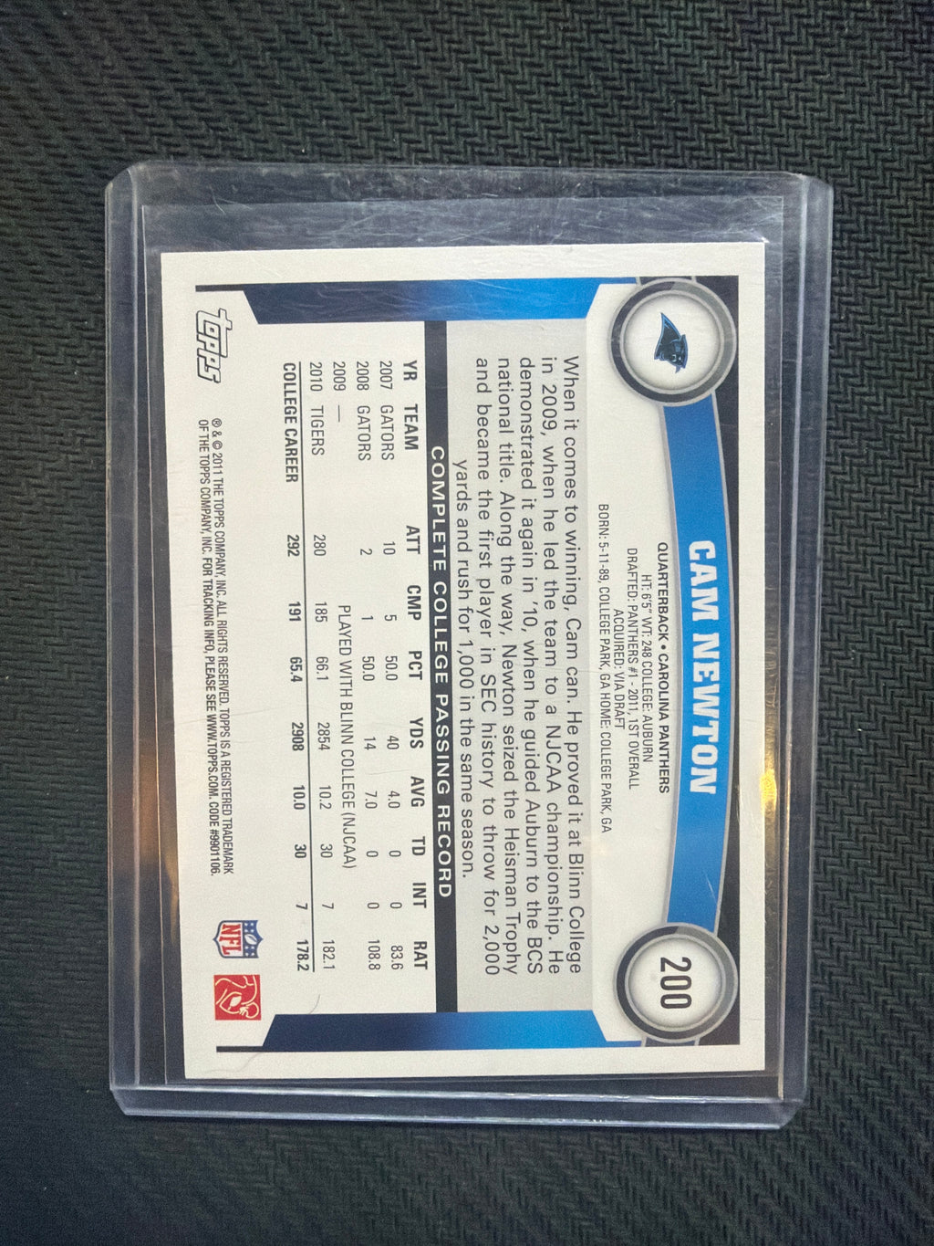 2011 Topps Cam Newton #200 Rookie Auburn