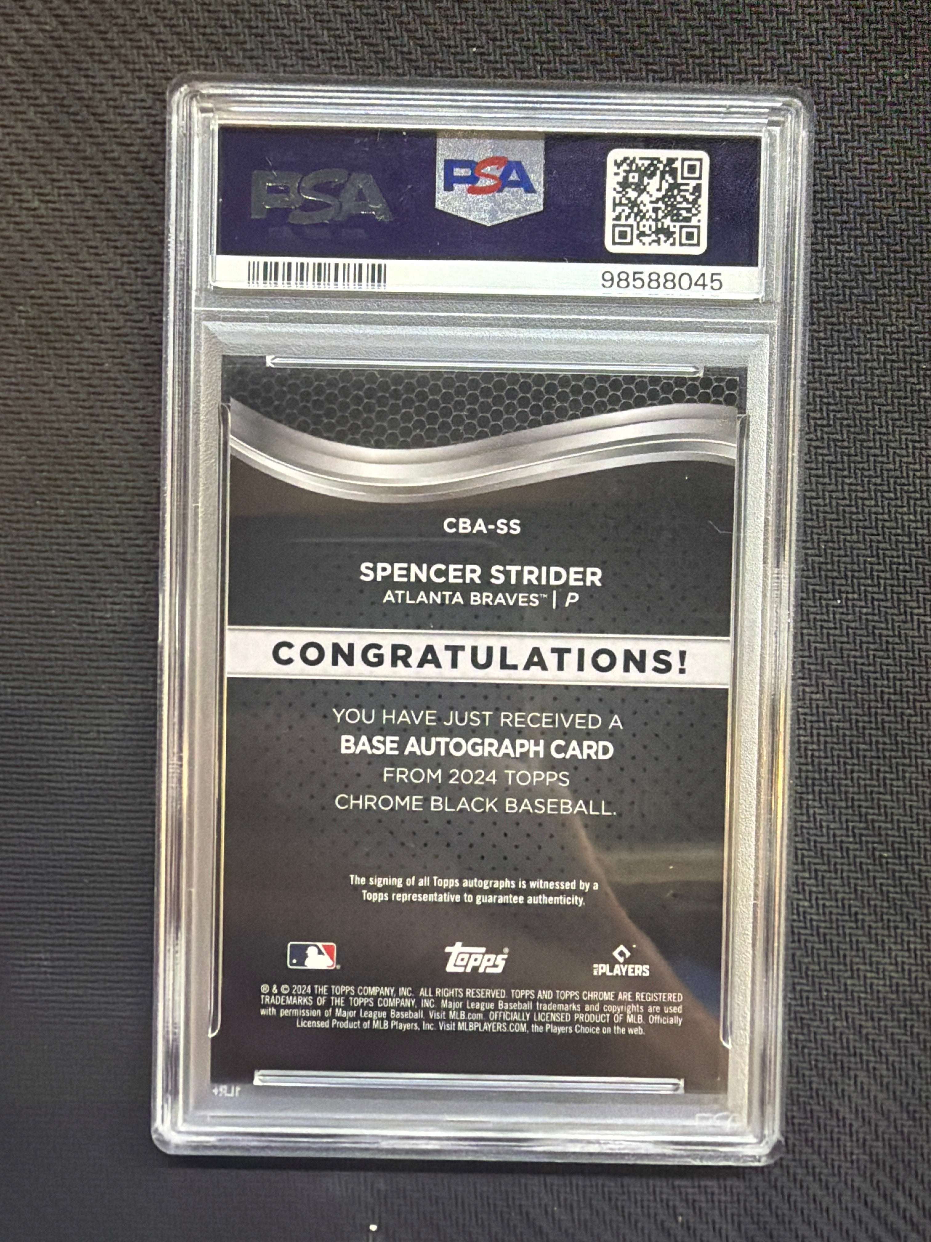 2024 Topps Chrome Black Spencer Strider Auto Orange Refractor /25 PSA 10