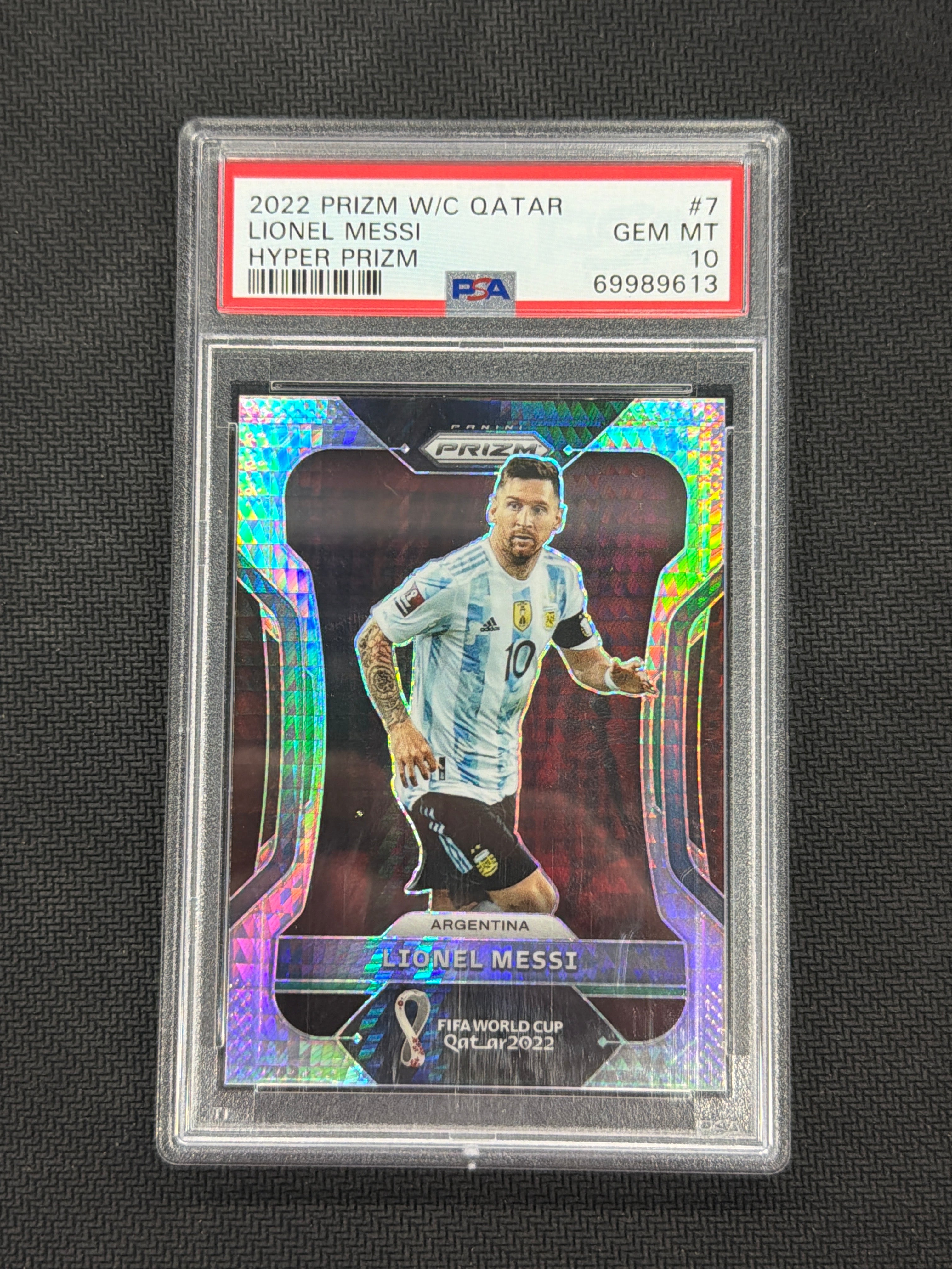 2022 Prizm World Cup Lionel Messi Hyper PSA 10 Argentina