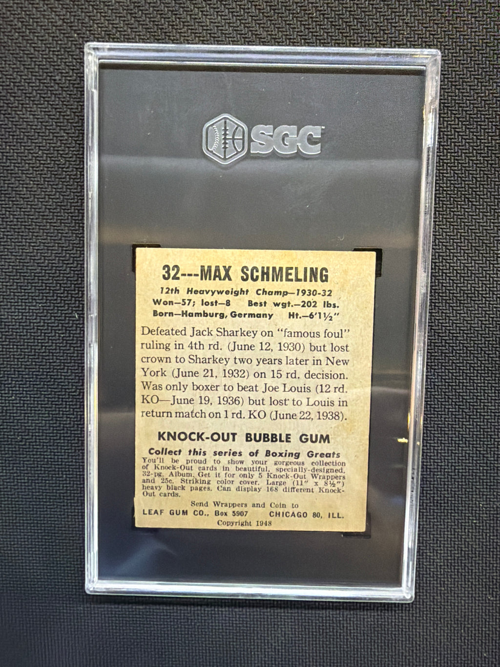 1948 Leaf Gum Co. Boxing Max Schmeling SGC 3