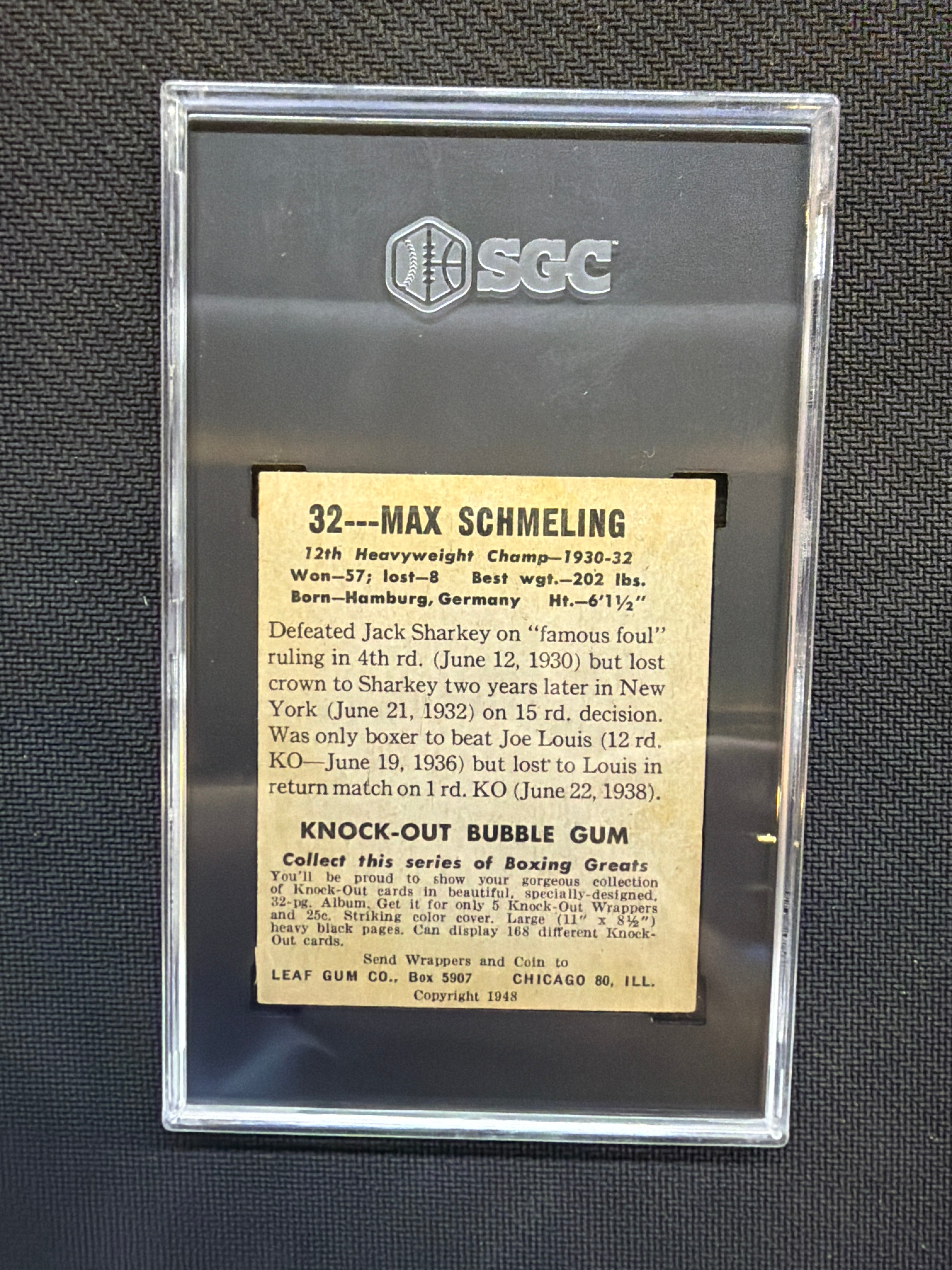 1948 Leaf Gum Co. Boxing Max Schmeling SGC 3