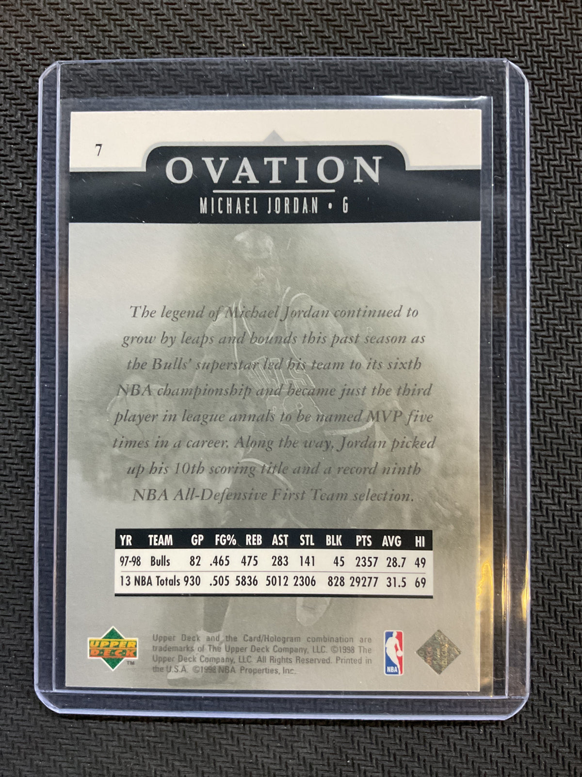 1998 Upper Deck Ovation Michael Jordan Bulls