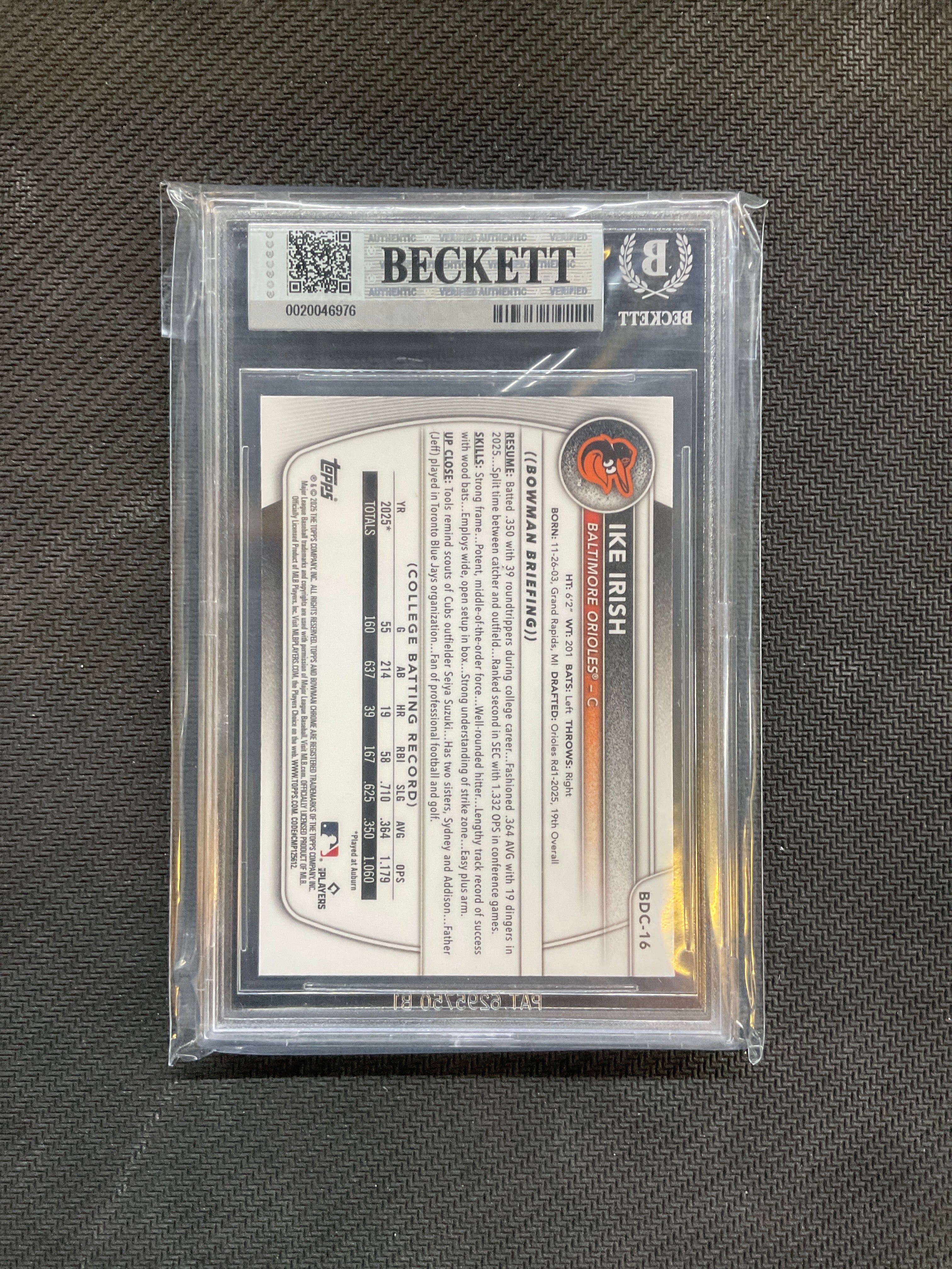 2025 Bowman Chrome Draft Ike Irish Rookie BGS 9