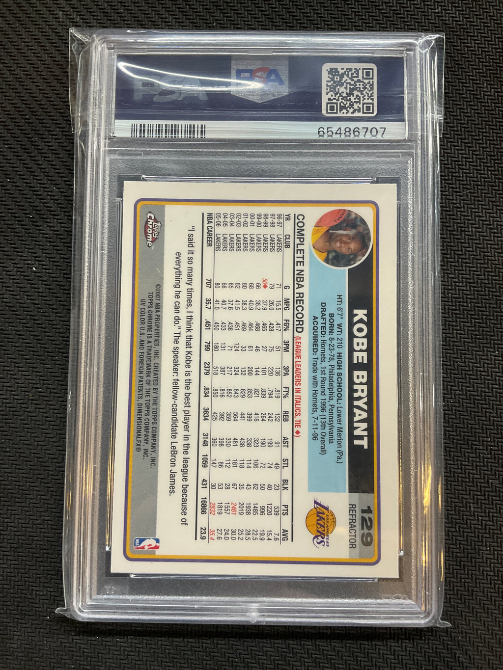 2006 Topps Chrome Kobe Bryant Refractor PSA 9 Lakers