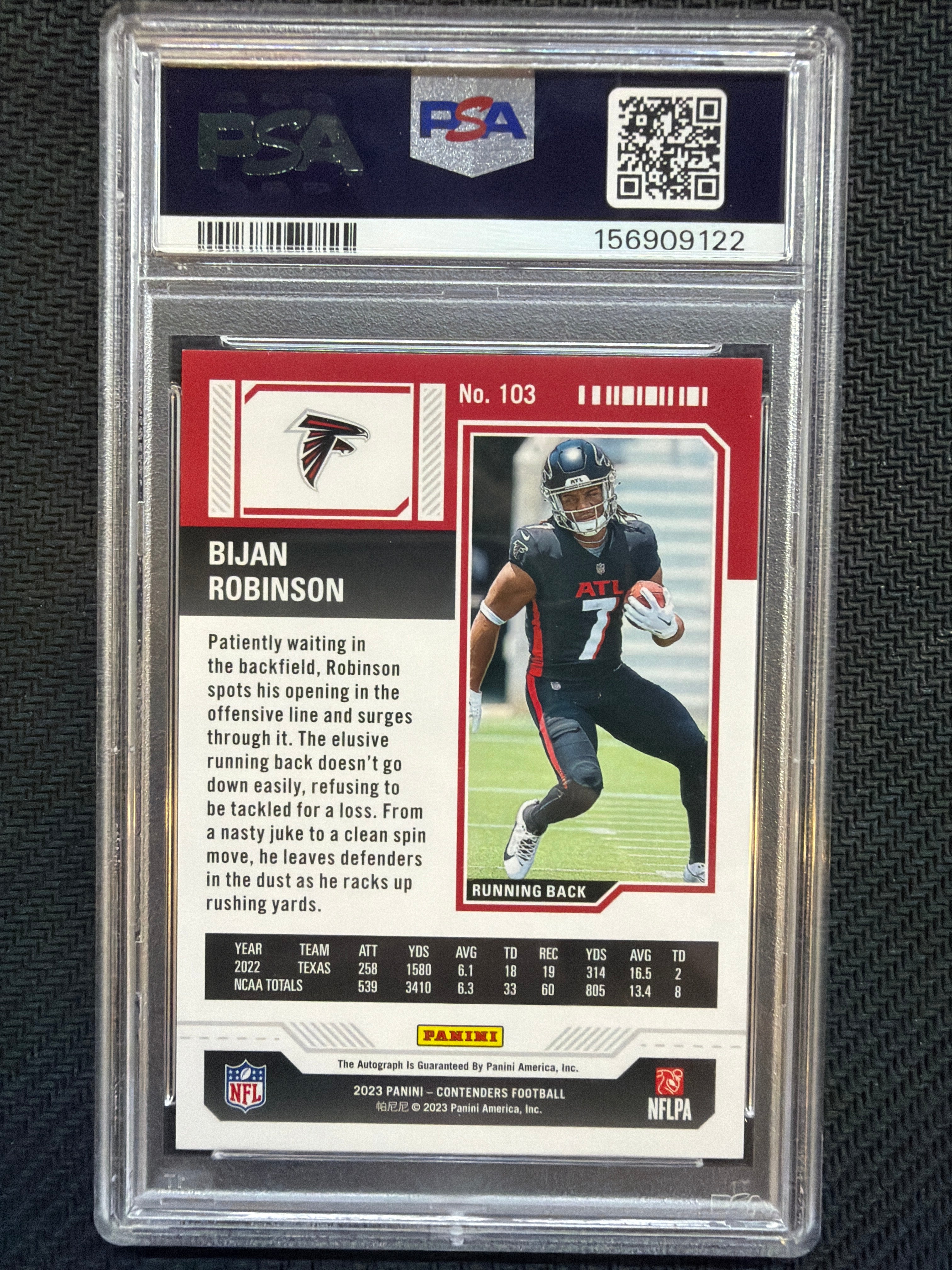 2023 Contenders Bijan Robinson Autograph #103 PSA 10 Falcons