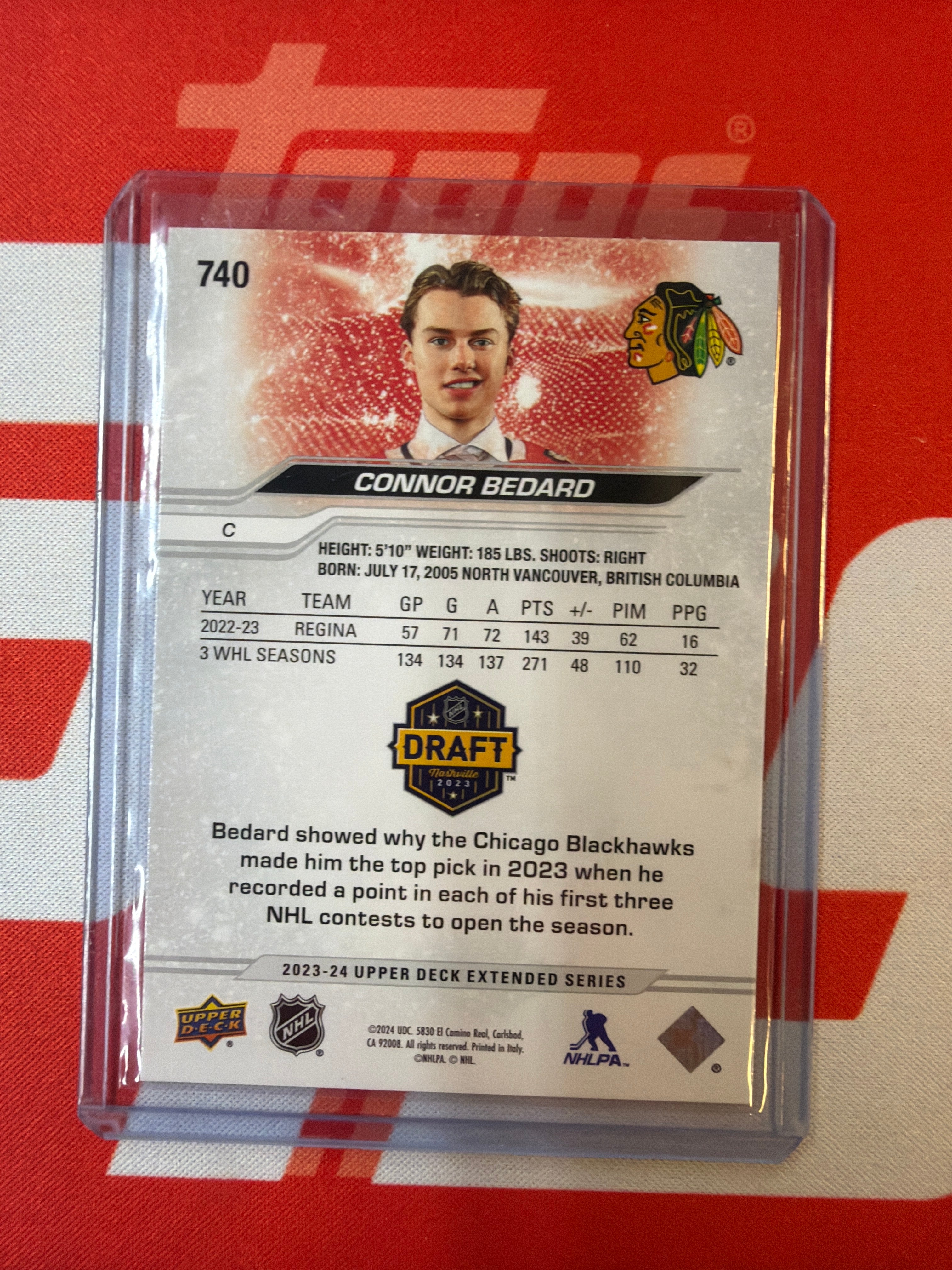 2023-24 Upper Deck Connor Bedard #740 Rookie
