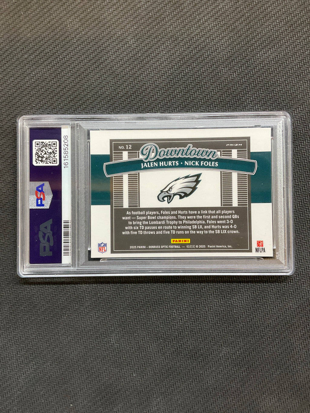 2025 Donruss Optic Jalen Hurts Nick Foles Downtown! Duos #12 PSA 10 Eagles