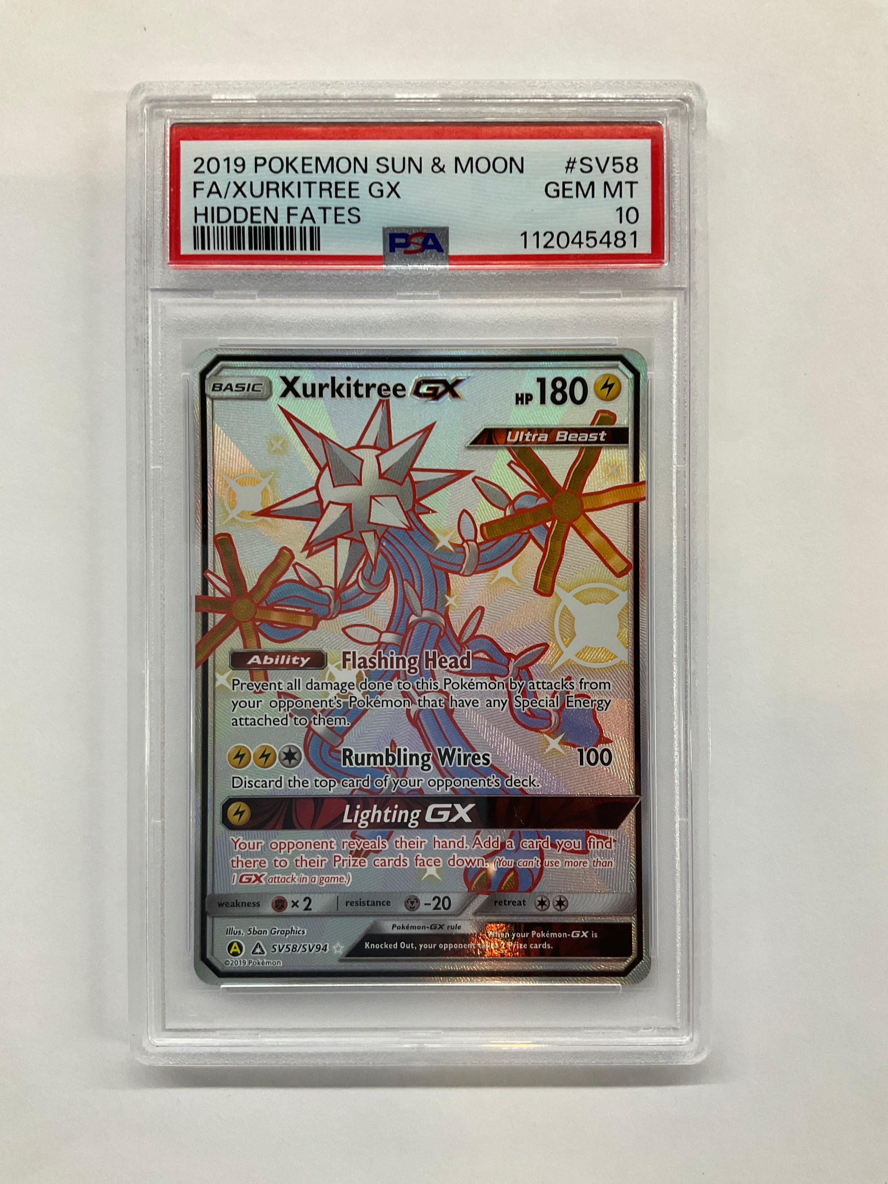 2019 Pokemon Hidden Fates Xurkitree GX SV58 PSA 10
