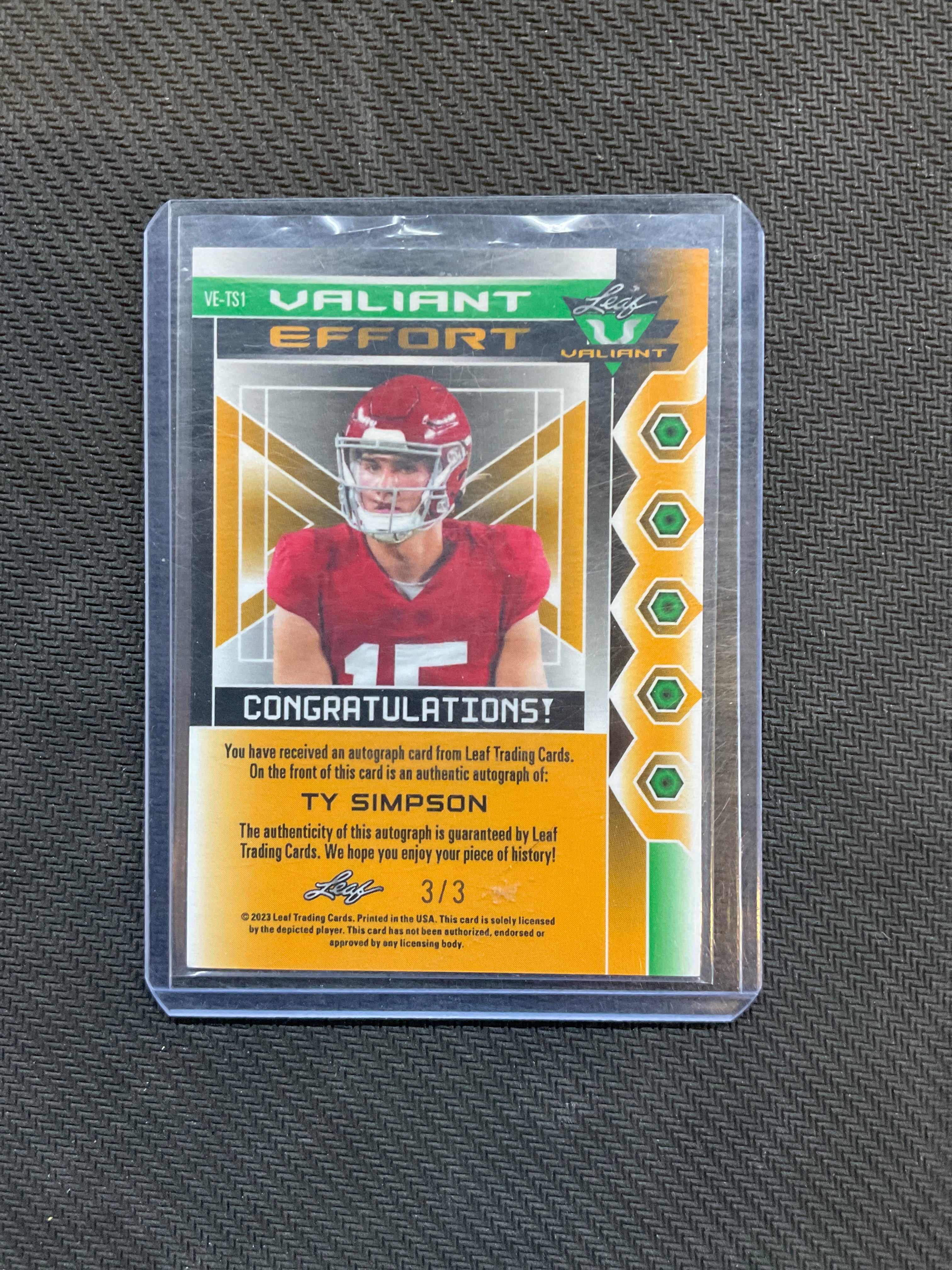 2023 Leaf Ty Simpson Valiant Effort Auto /3 Alabama