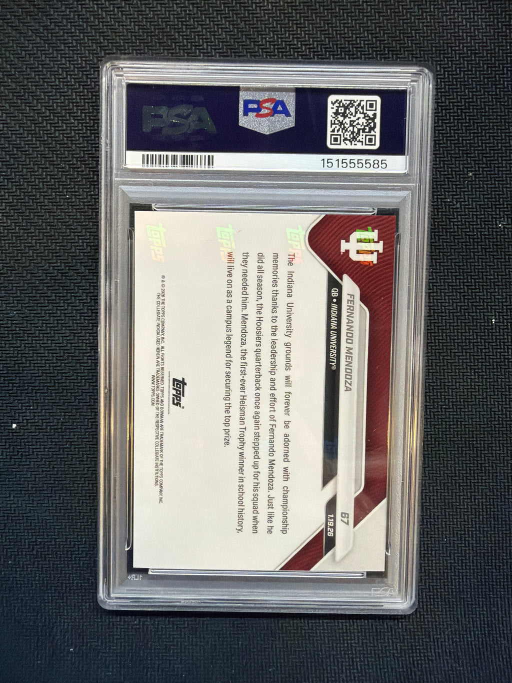 2025 Bowman U Now Fernando Mendoza Rookie #67 PSA 10 Indiana 585