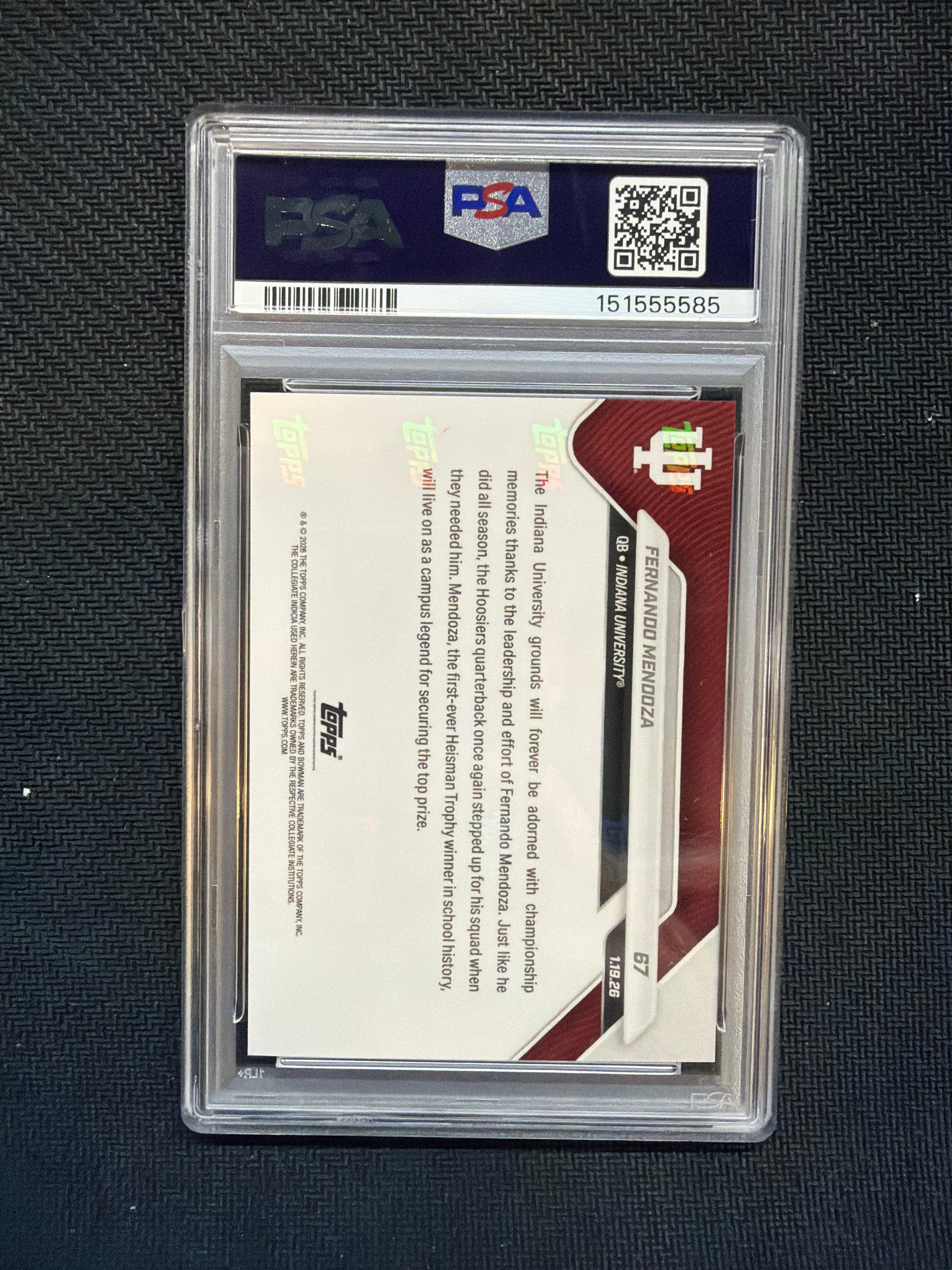 2025 Bowman U Now Fernando Mendoza Rookie #67 PSA 10 Indiana 585