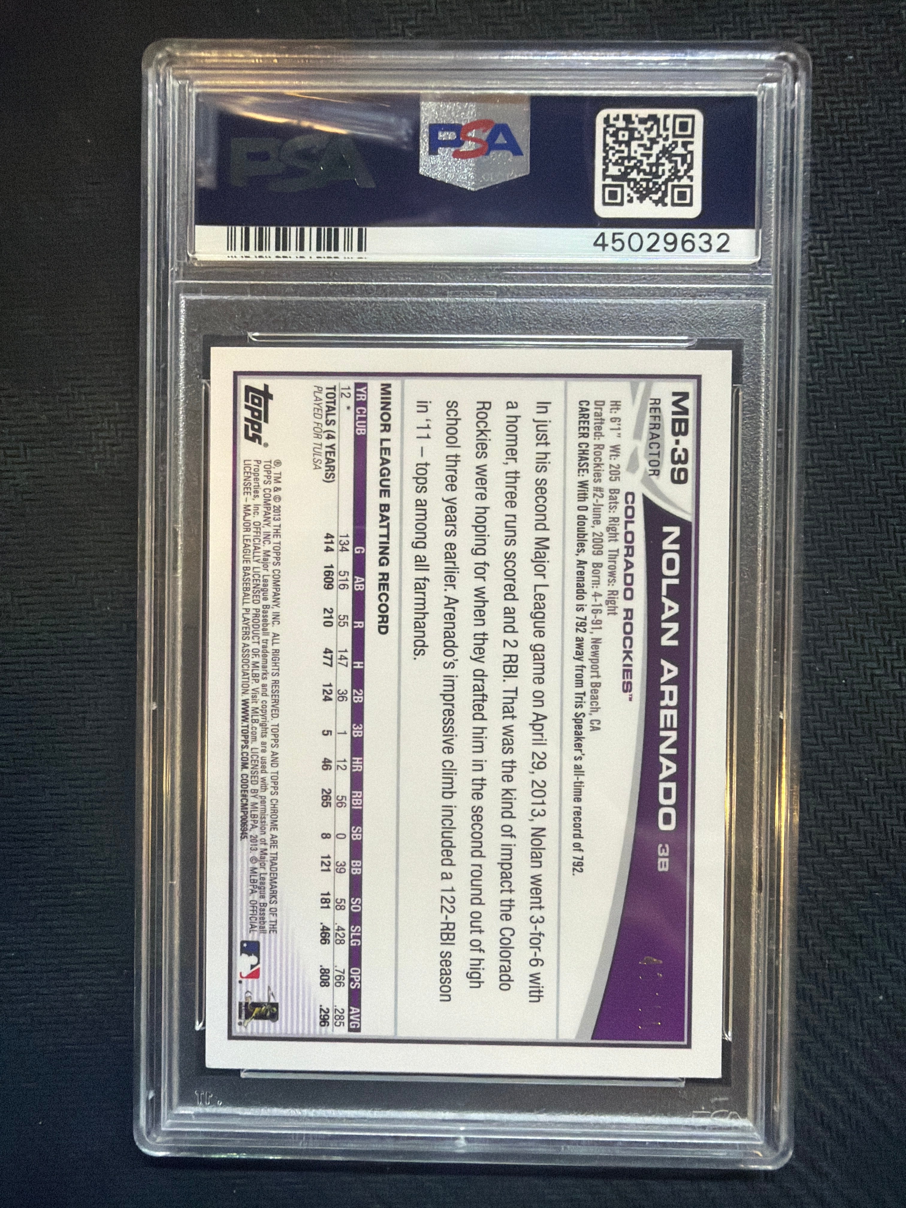 2013 Topps Chrome Nolan Arenado Black /99 PSA 8 Rockies