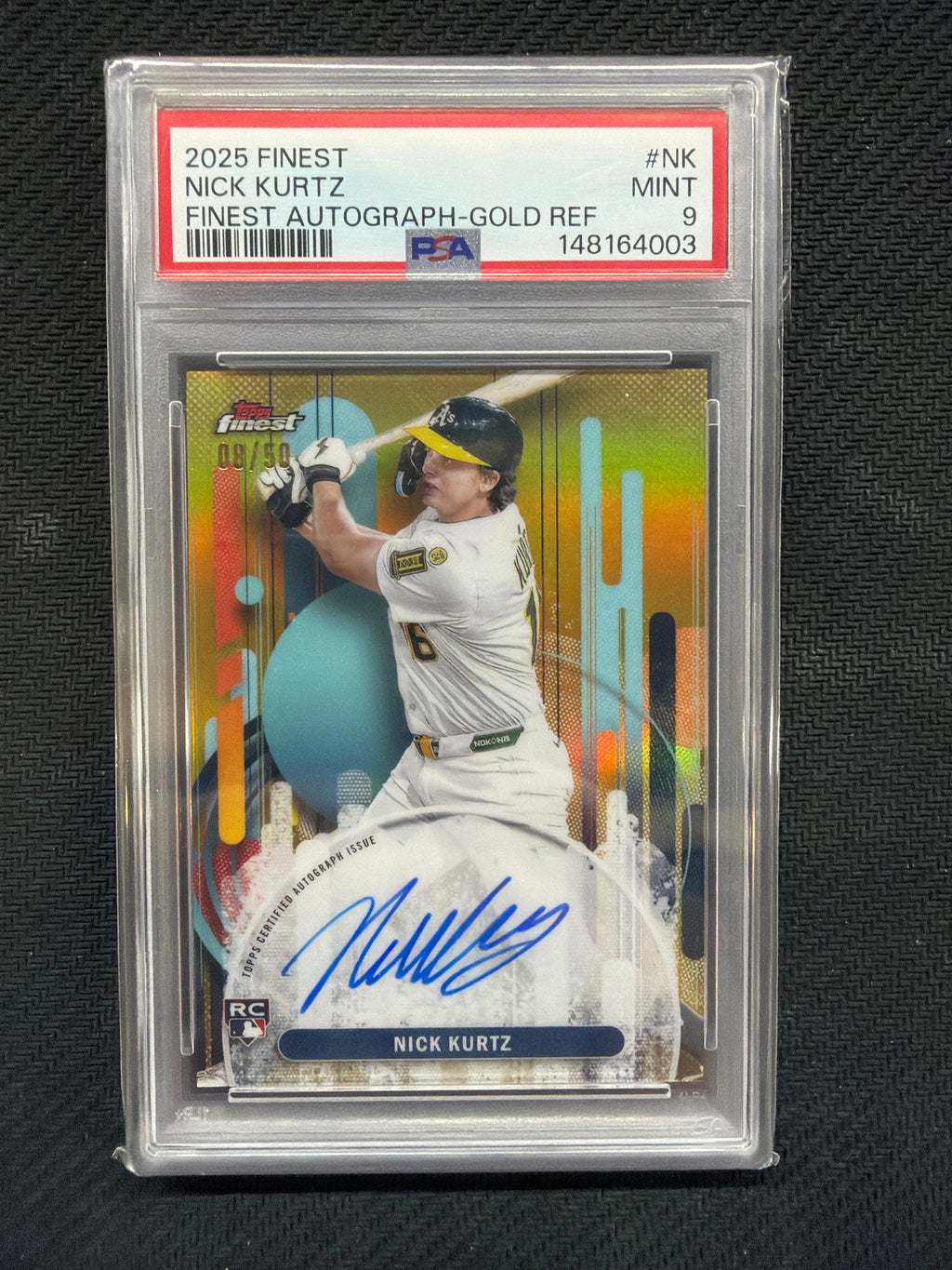 2025 Topps Finest Nick Kurtz gold Auto /50 PSA 9 A's