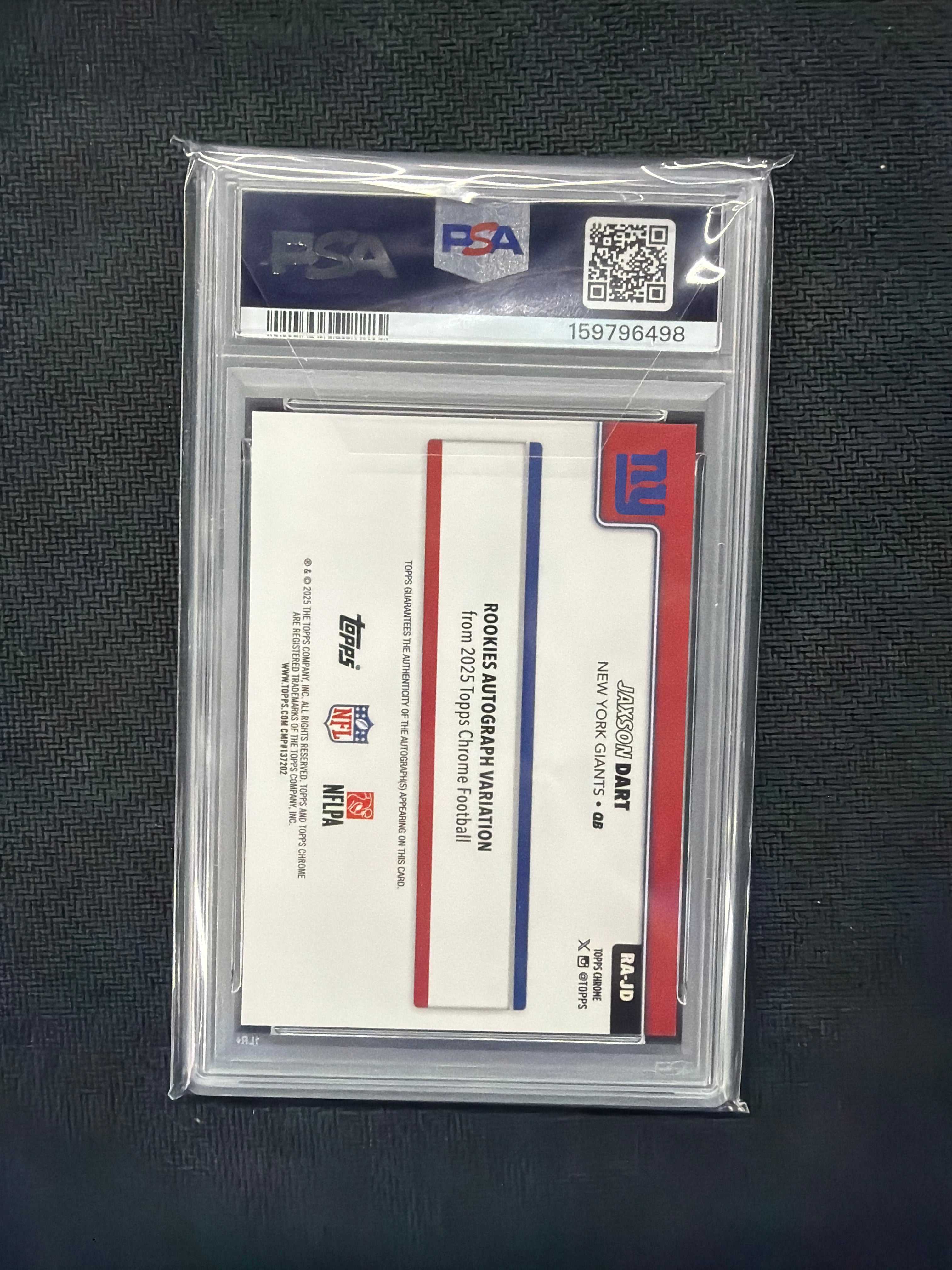 2025 Topps Chrome Jaxson Dart Rookie Auto Yellow Lava /275 PSA 8