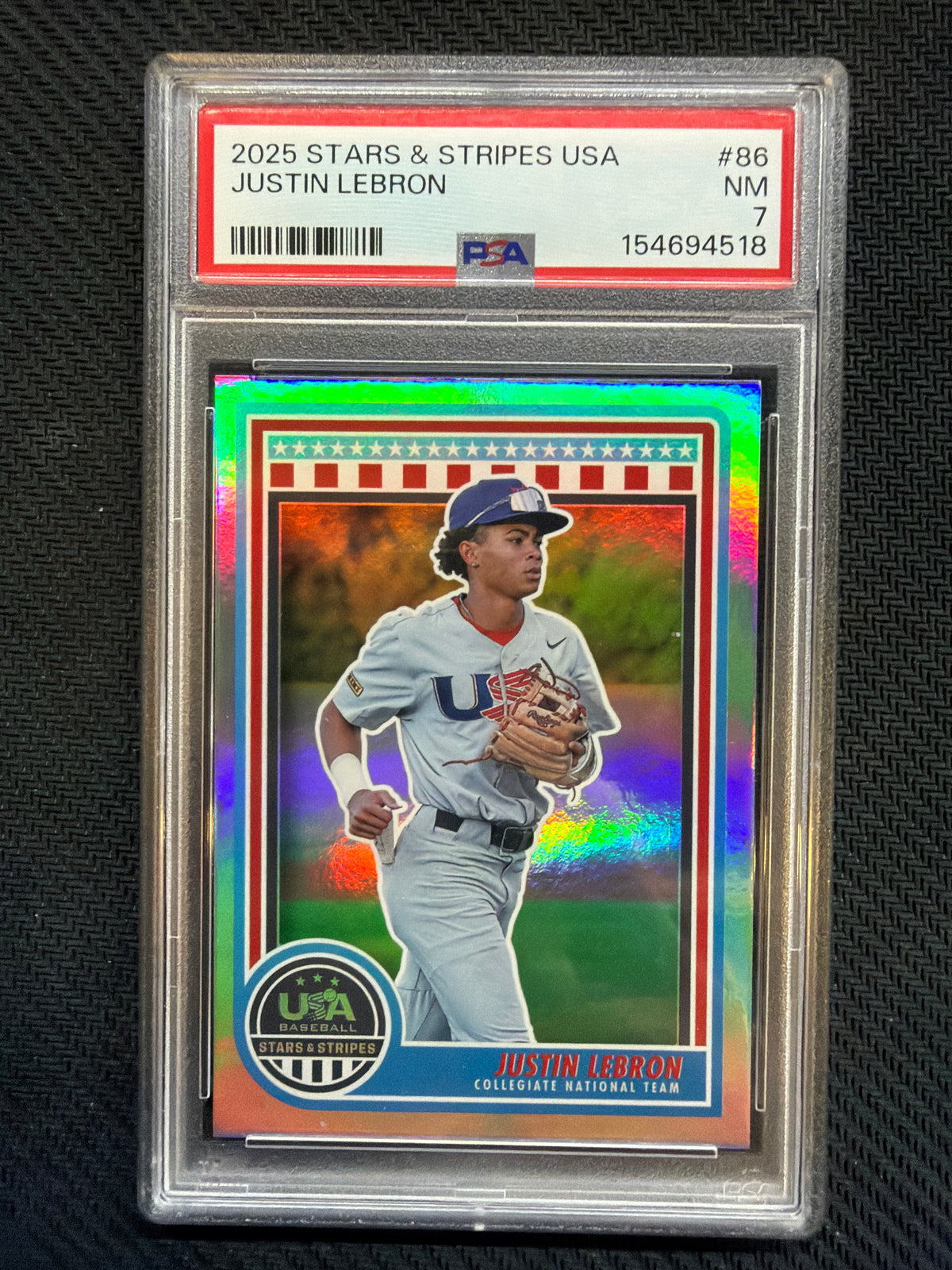 2025 Panini Stars & Stripes Justin LeBron Rookie PSA 7 518
