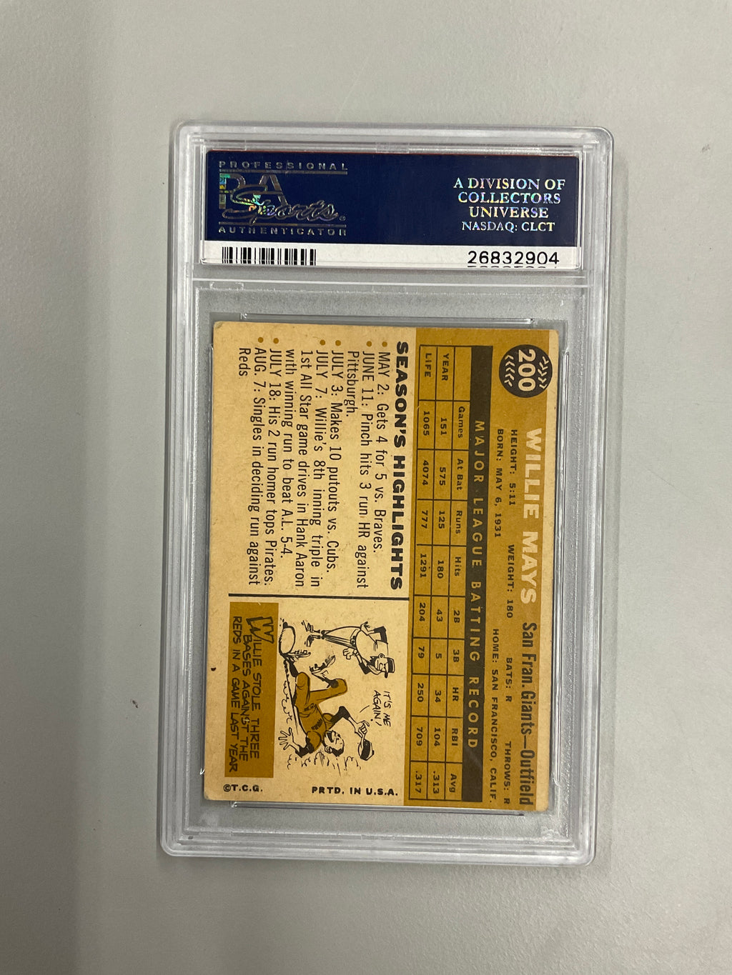 1960 Topps Willie Mays #200 PSA 2 Giants