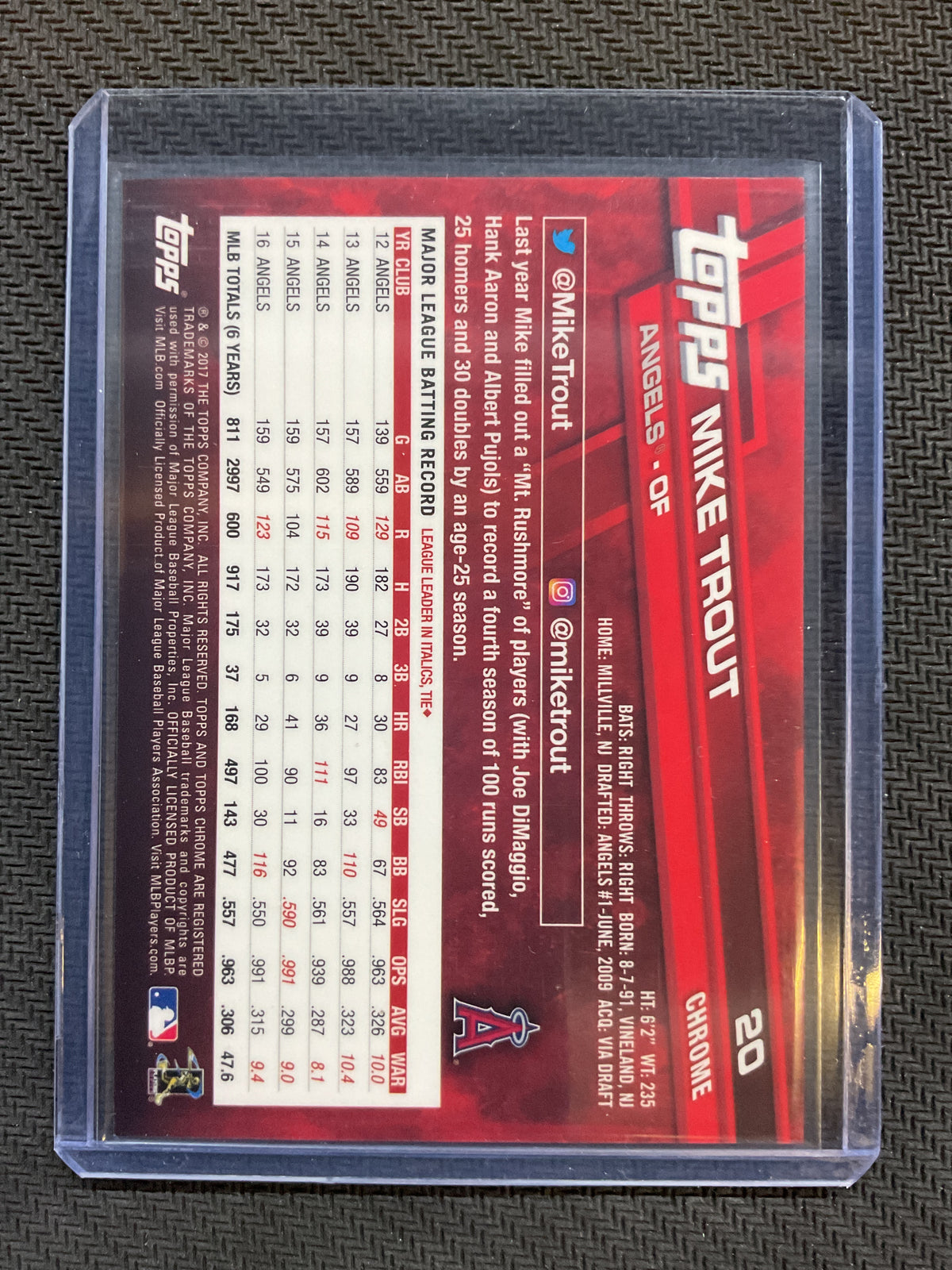 2017 Topps Chrome Sapphire Mike Trout Angels
