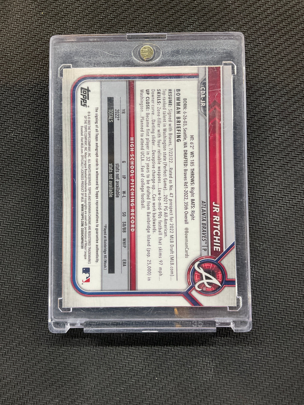 2022 Bowman Jr Ritchie Rookie Auto Braves
