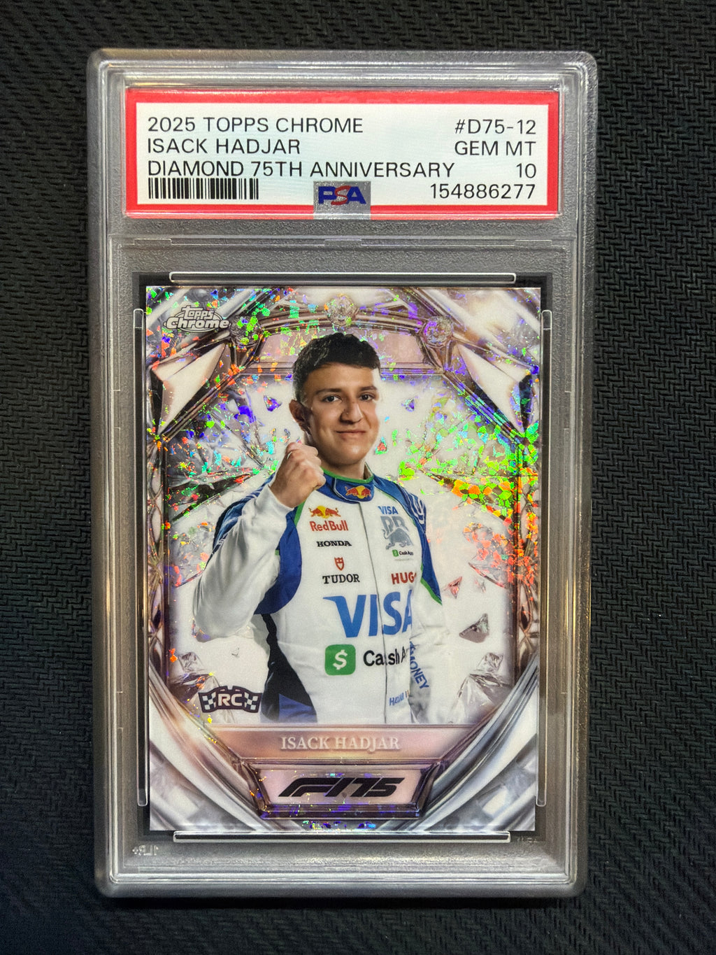 2025 Topps Chrome F1 Isack Hadjar Diamond 75th Anniversary PSA 10