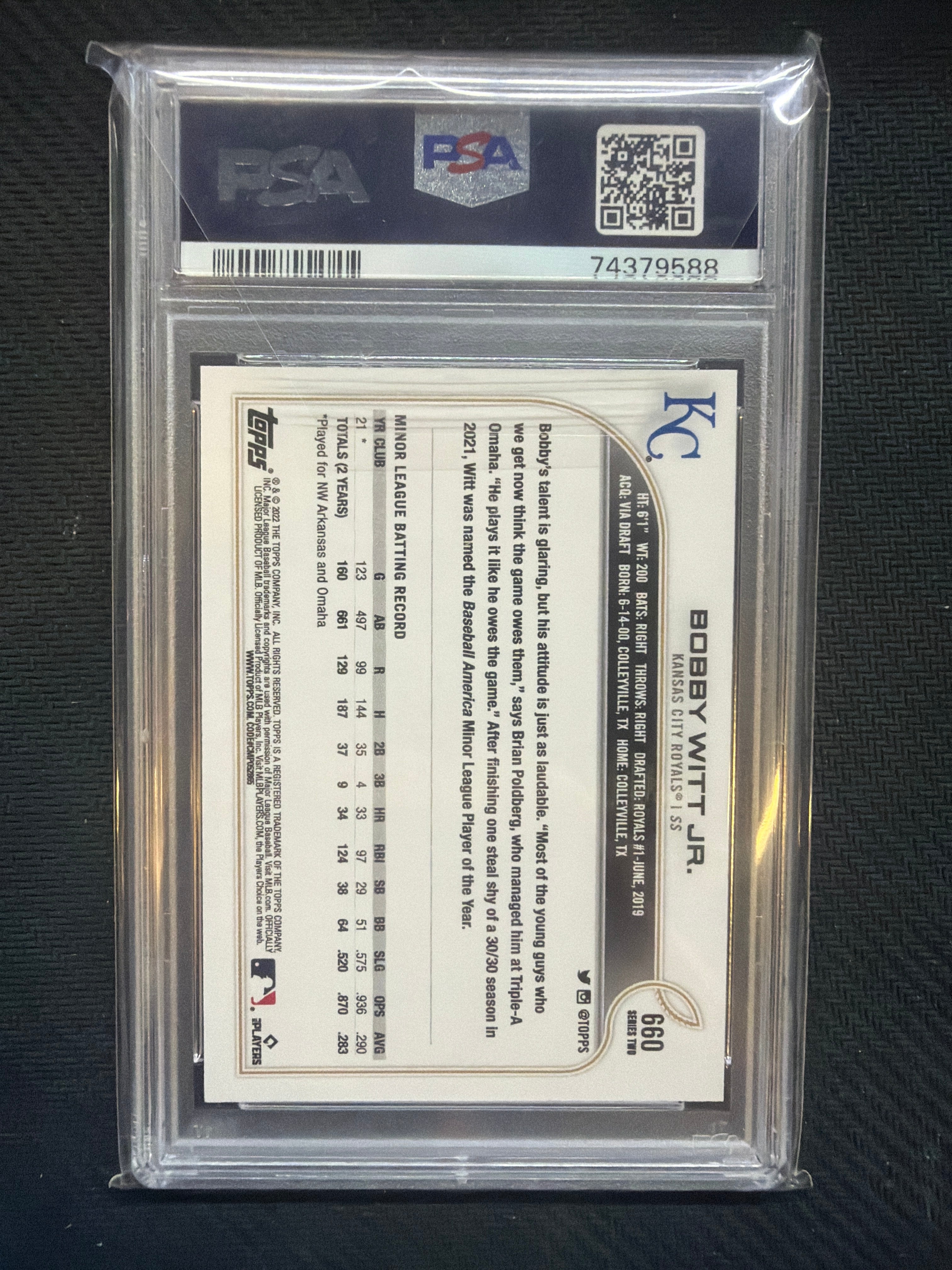 2022 Topps Bobby Witt Jr. Rookie SP Image Variation PSA 10 588