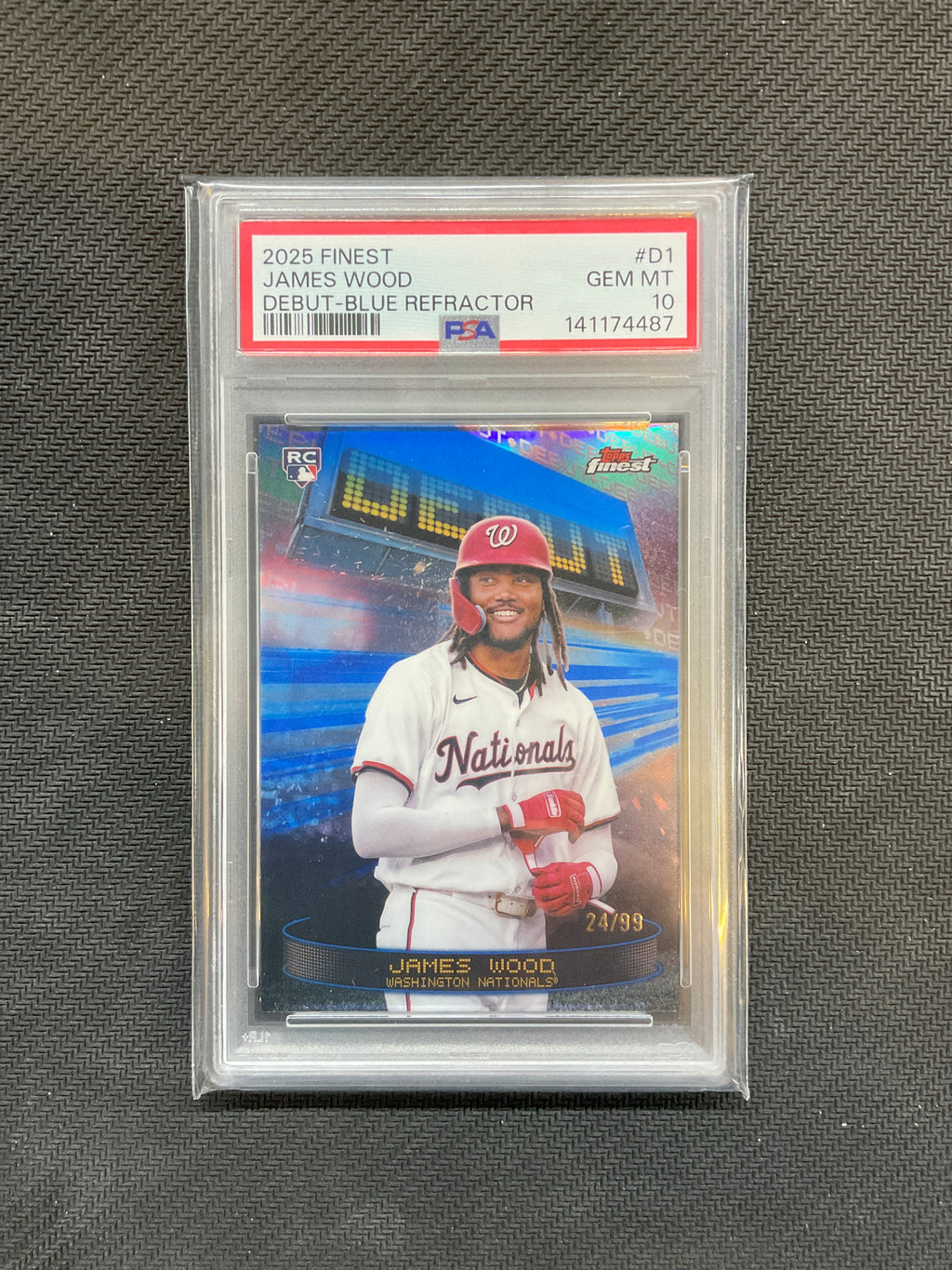 2025 Topps Finest James Wood Blue /99 Debut PSA 10