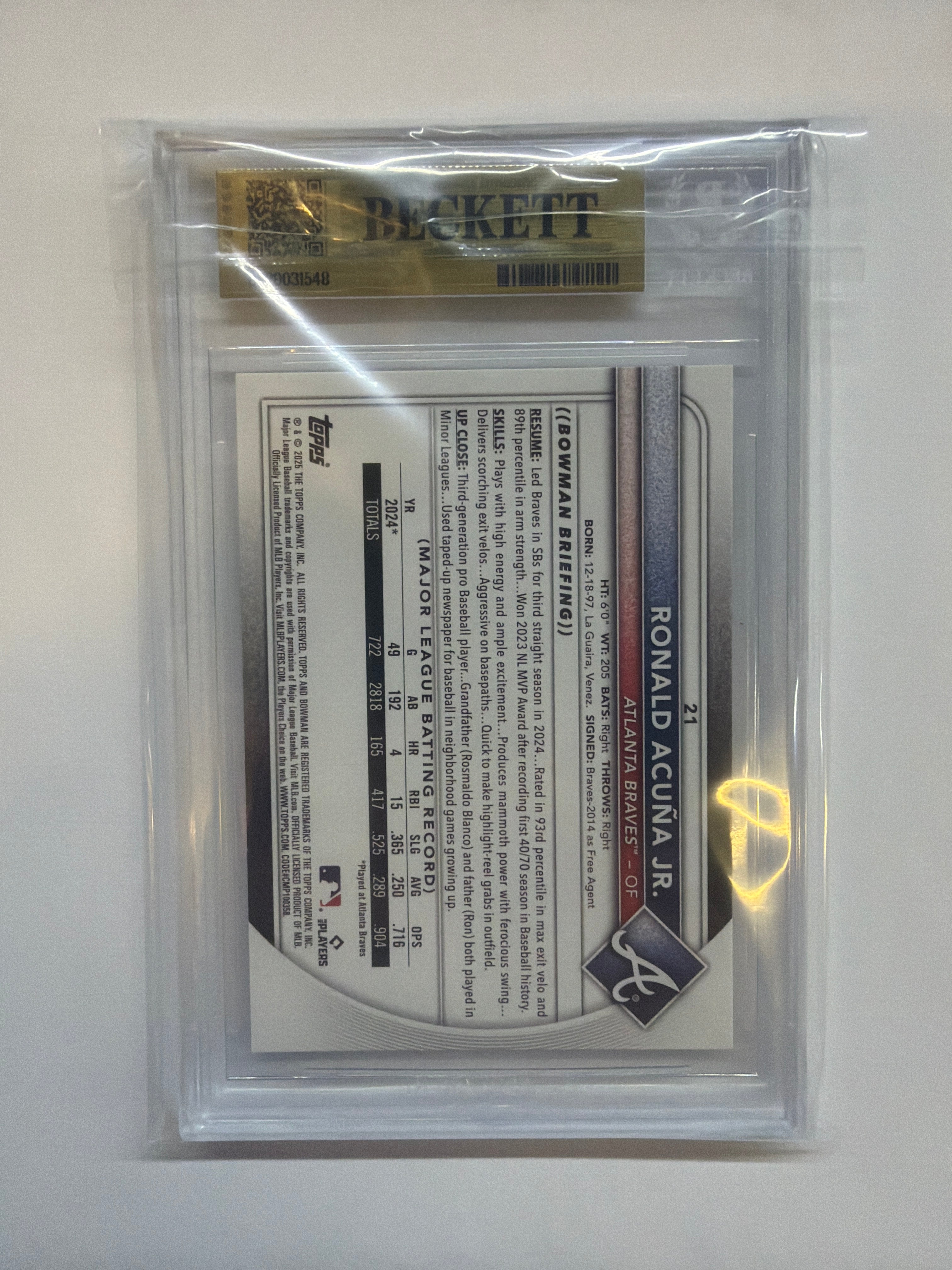 2025 Bowman Ronald Acuna Jr. Paper BGS 9.5 Braves 548