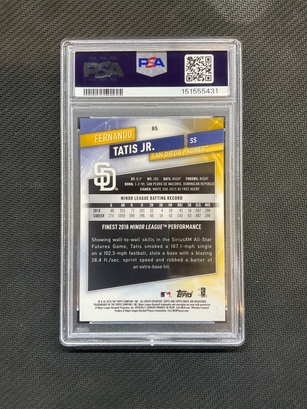 2019 Topps Finest Fernando Tatis Jr. Purple /250 PSA 10