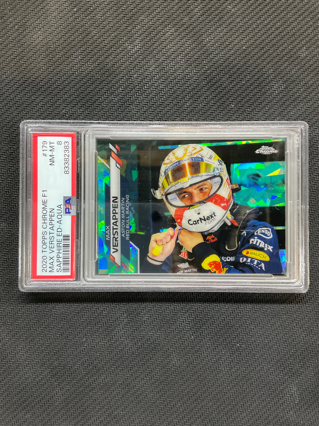 2020 Topps Chrome F1 Sapphire Max Verstappen Aqua /99 PSA 8