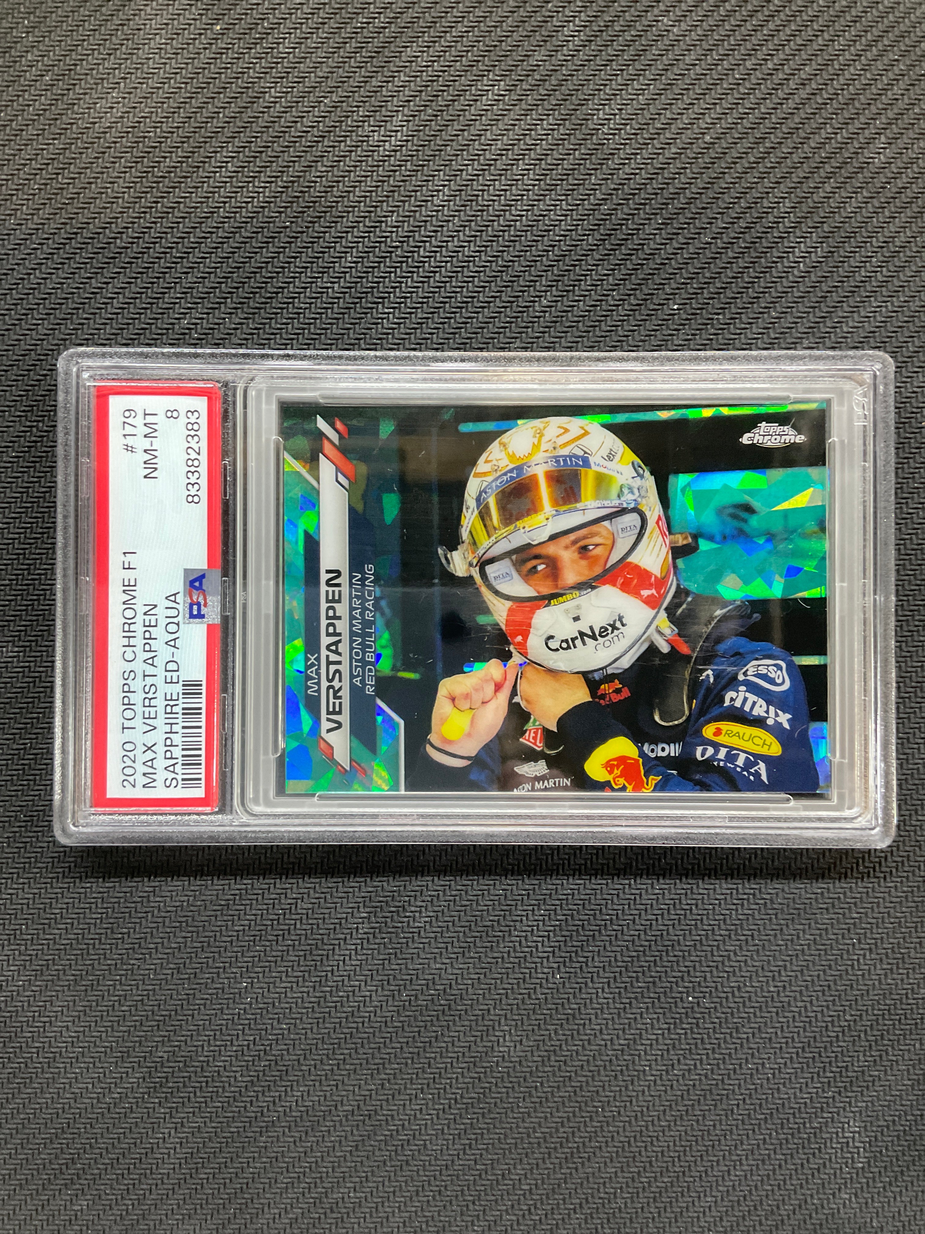 2020 Topps Chrome F1 Sapphire Max Verstappen Aqua /99 PSA 8