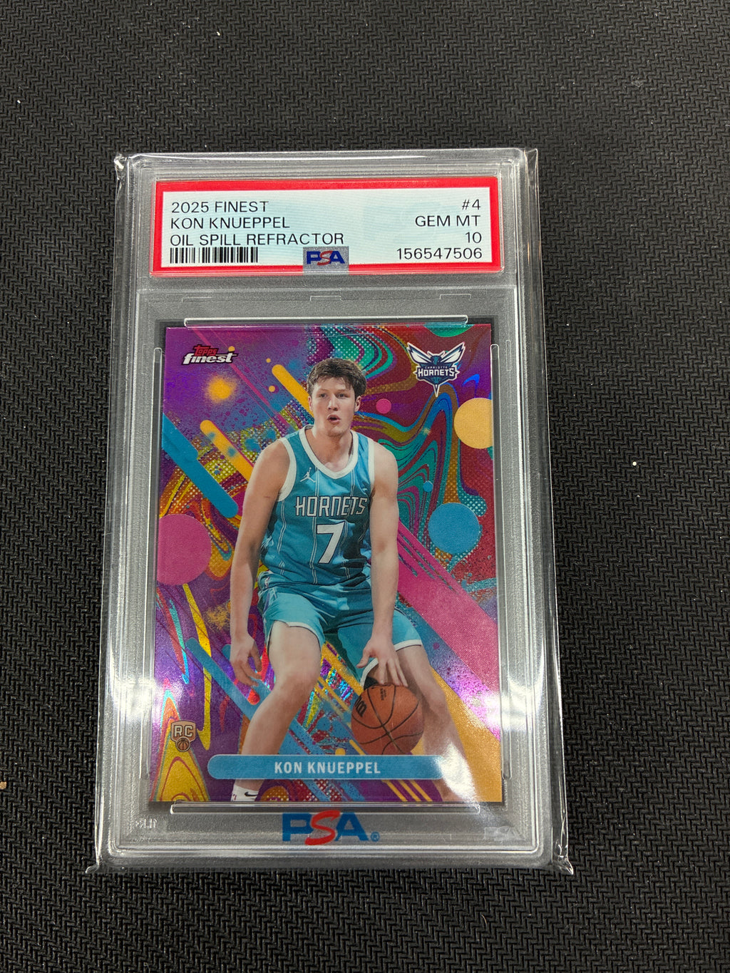 2025 Topps Finest Kon Knueppel Common Rookie Oil Spill Refractor PSA 10 Hornets