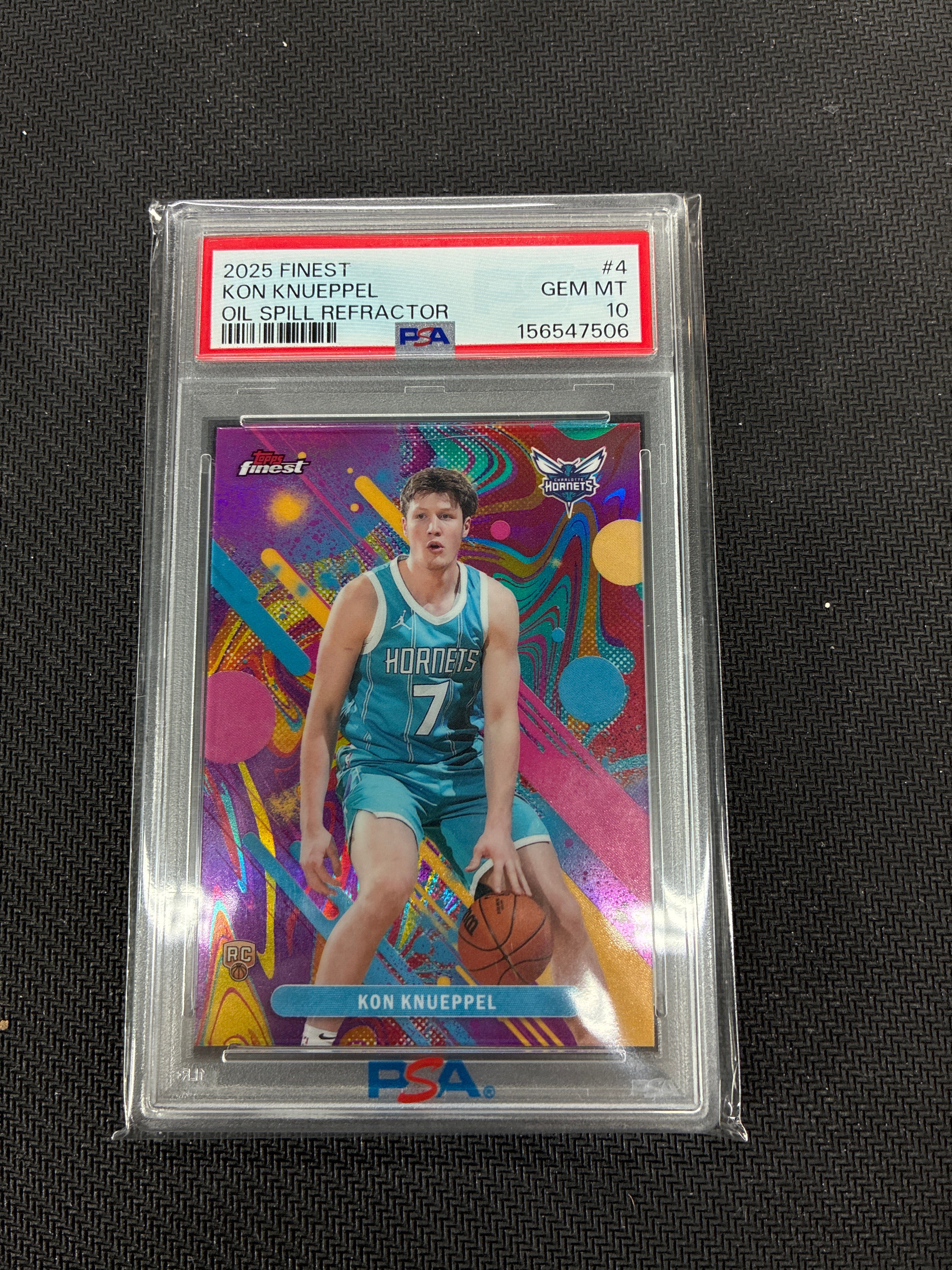 2025 Topps Finest Kon Knueppel Common Rookie Oil Spill Refractor PSA 10 Hornets