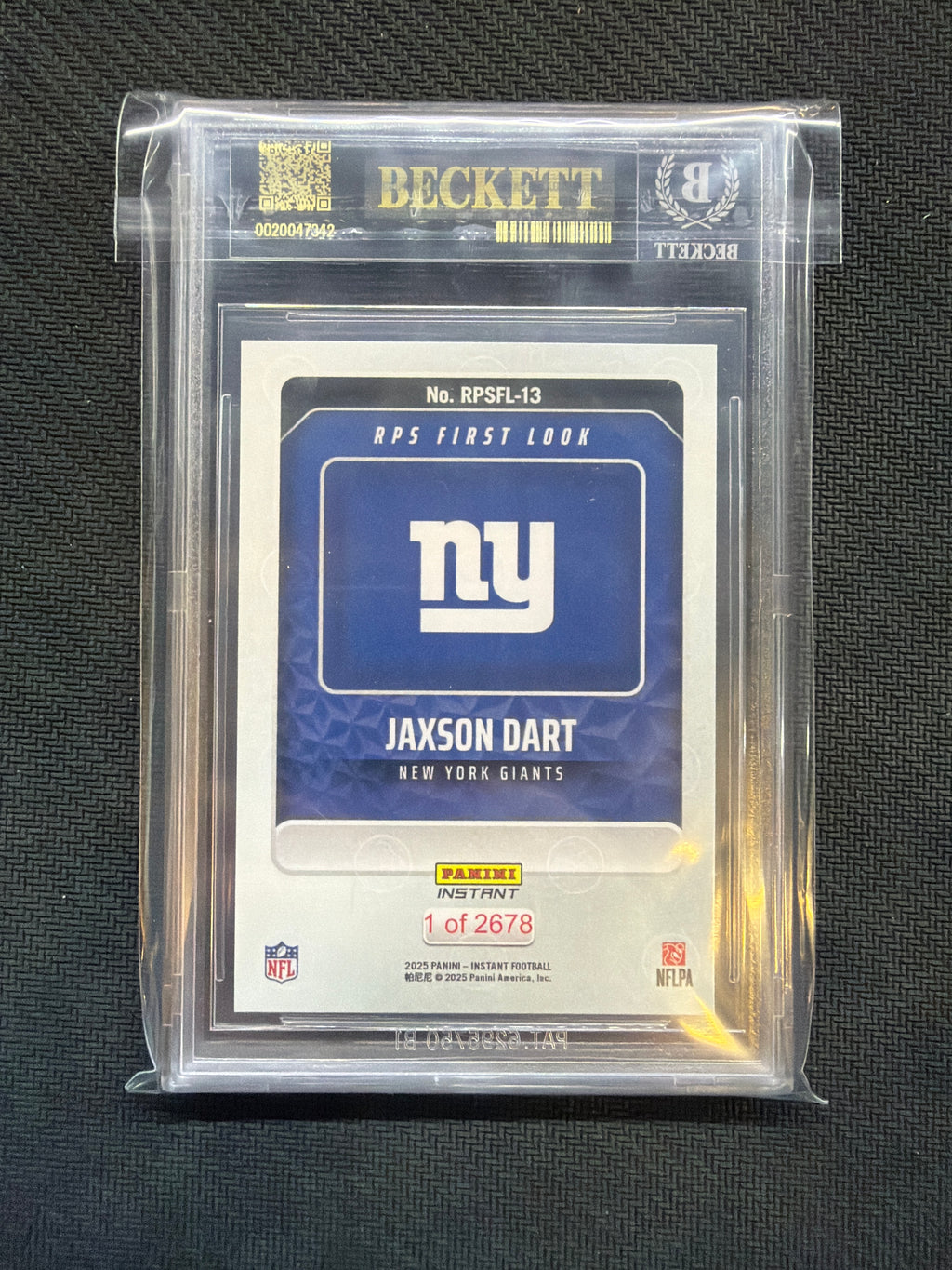 2025 Panini Instant Jaxson Dart Rookie First Look BGS 10 Black Label Giants 342